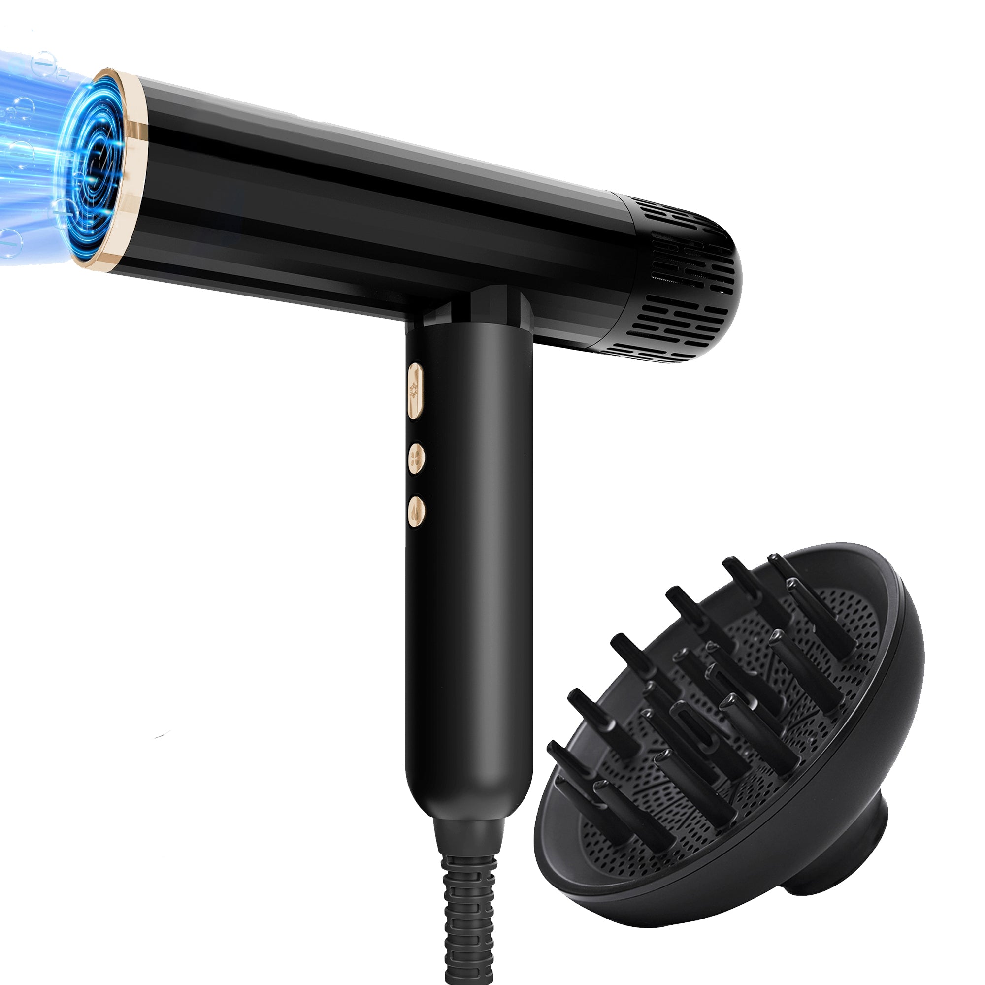 Nicebay Ionic Hair Dryer, Fast Drying with 2 Speed, Heat Setting, Cool Button, with Diffuser, Nozzle, Concentrator Comb for Curly & Straight
