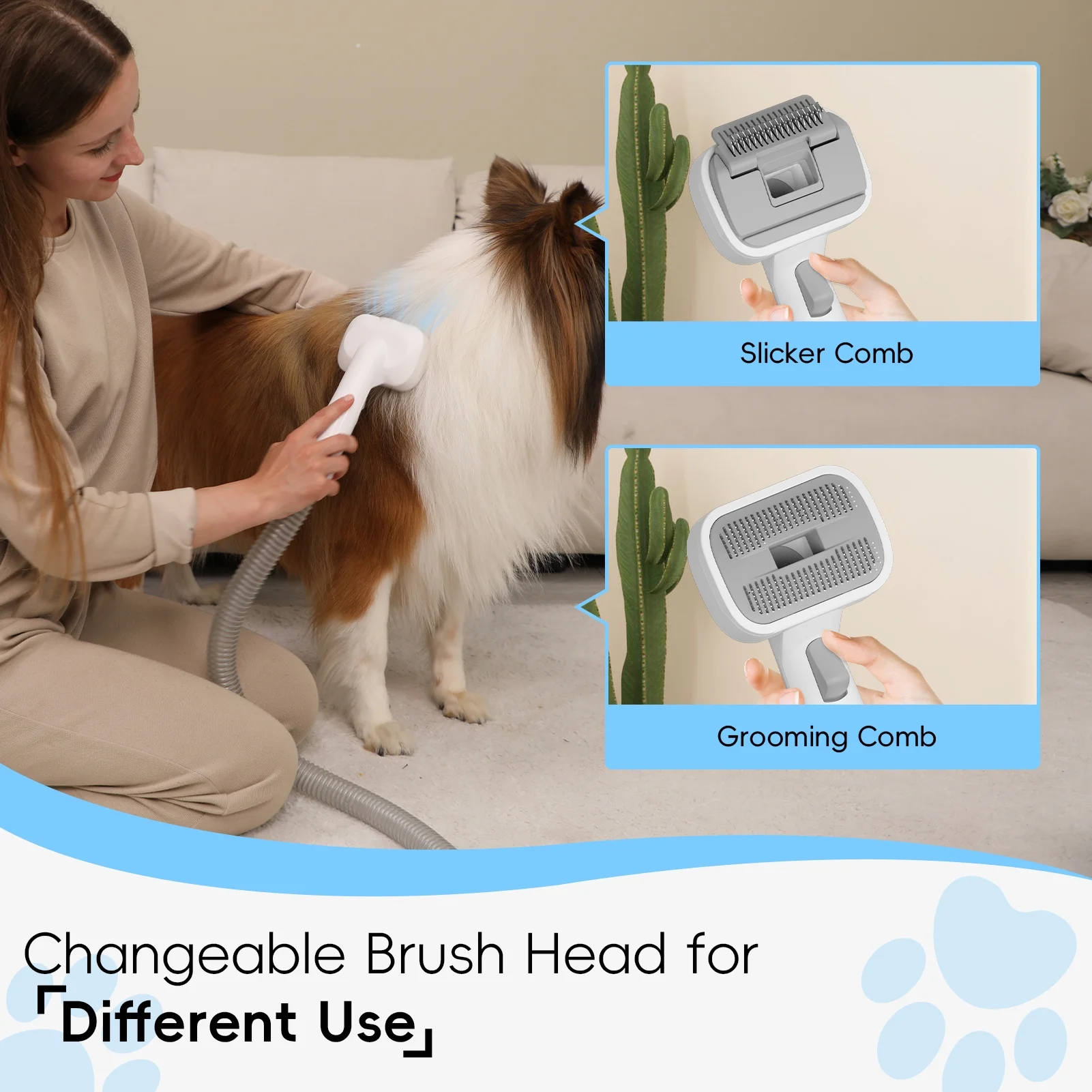NICEBAY Pet Grooming Vacuum, 5 in 1 Kits Dog Hair Vacuum with 3 Modes, 3L Large Dustbin, Low Noise