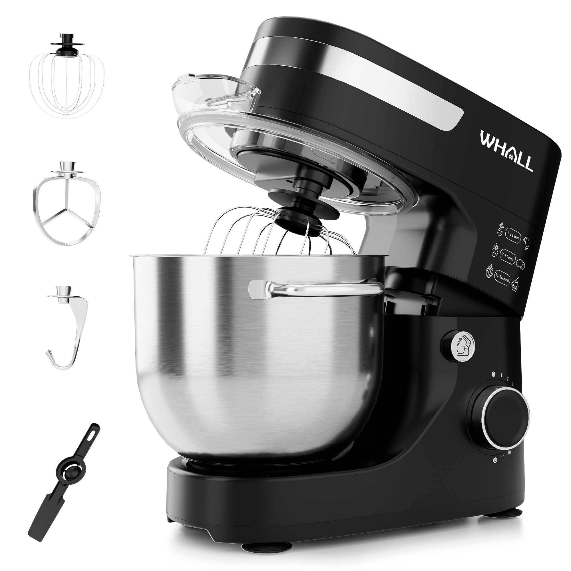 WHALL Stand Mixer 5.5Qt Tilt Head Electric Kitchen Mixer with Dough Hook/Wire Whip/Beater, Stainless Steel Bowl