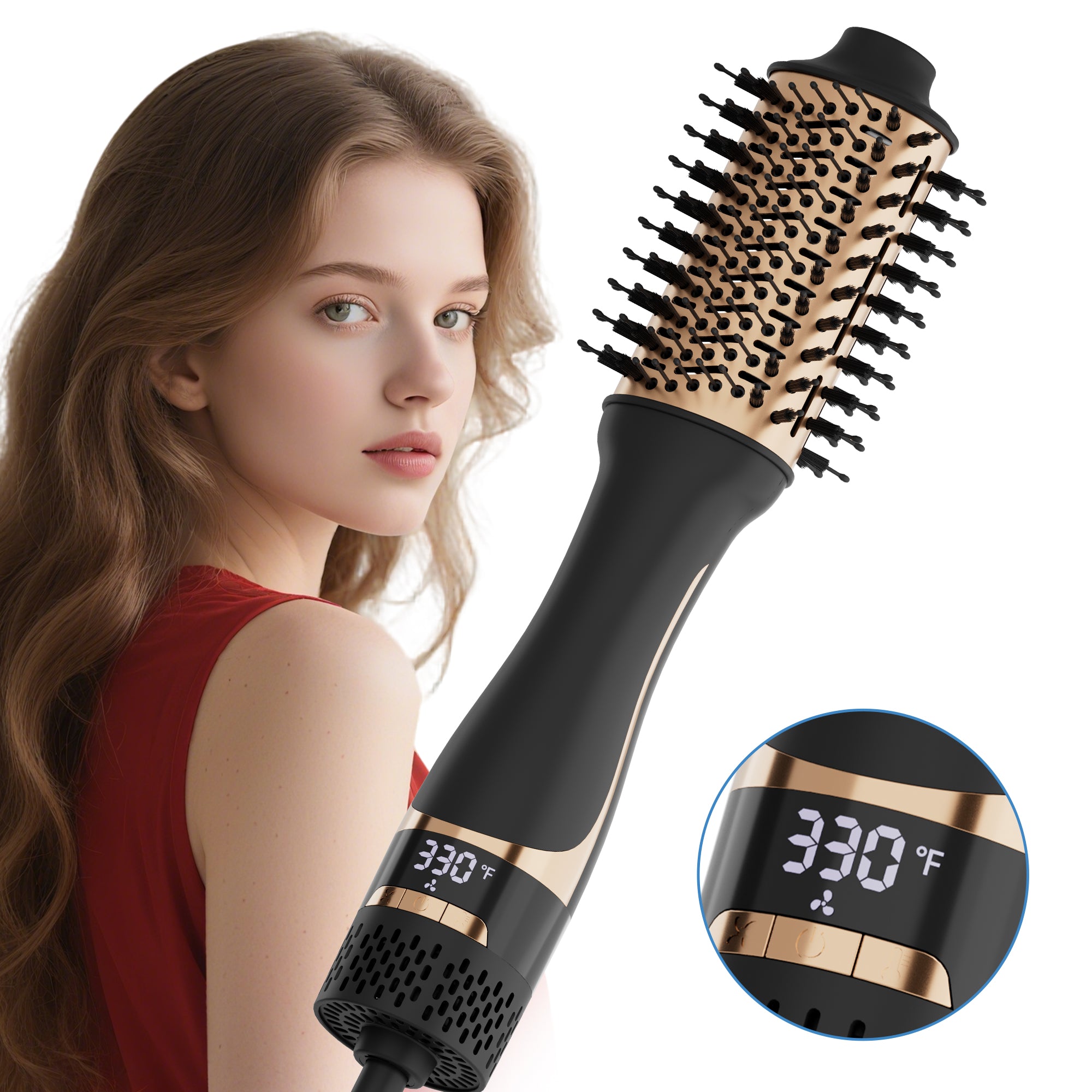 SKIMI Hair Dryer Brush, Hot Air Brush Digital Display, Blow Dryer Brush Ceramic Barrel, Curling Brush, Blowout Brush