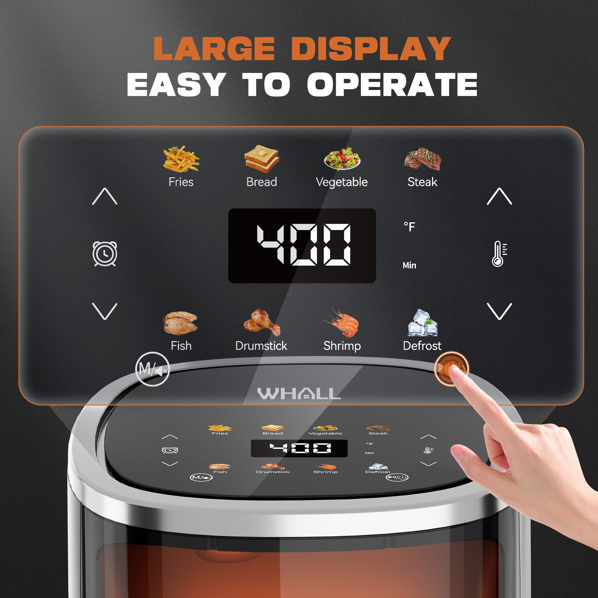 WHALL 3.5QT Air Fryer Oven, 8-in-1 Preset Menus, LED Smart Touchscreen, Reduce 85% Fat