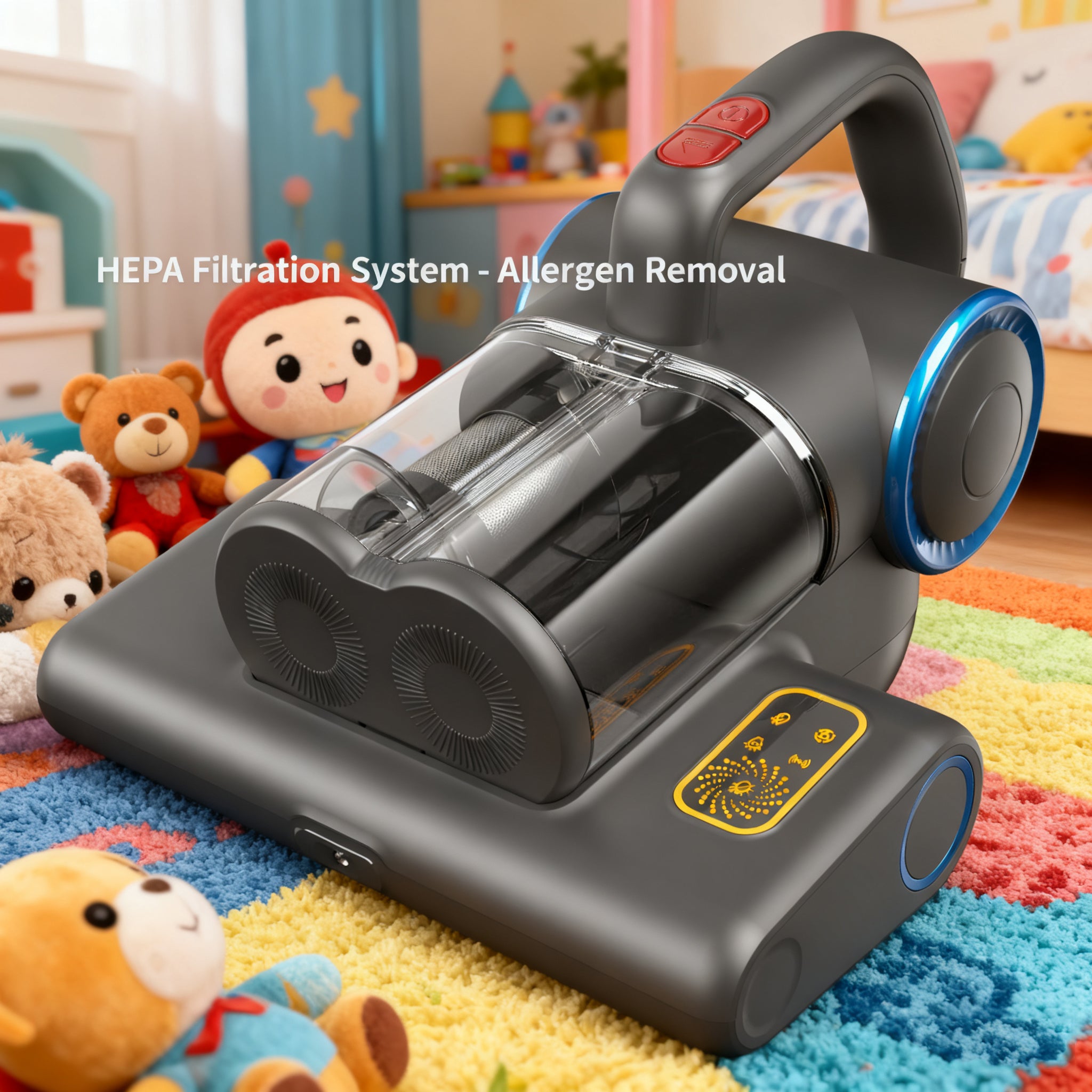 WHALL 500W Corded Bed Vacuum, Powerful 16Kpa with 253.7nm UV-C Lamp, 140°F Heat & HEPA, Ultrasonic Handheld for Bed/Sofa/Crib
