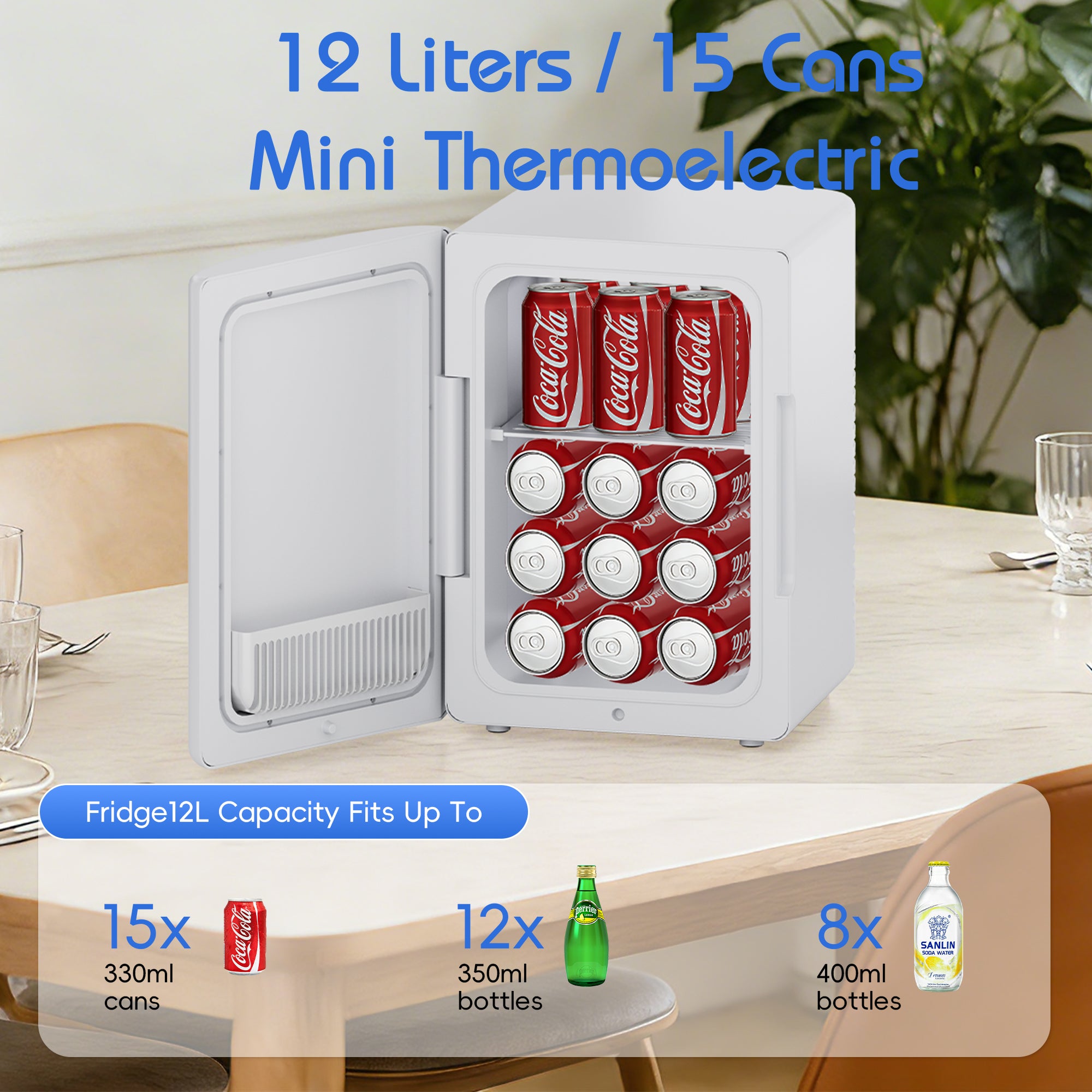 12L Mini Fridge Cooler & Warmer, Dual Power Portable Electric Refrigerator for Bedroom, Car, Skincare, Camping