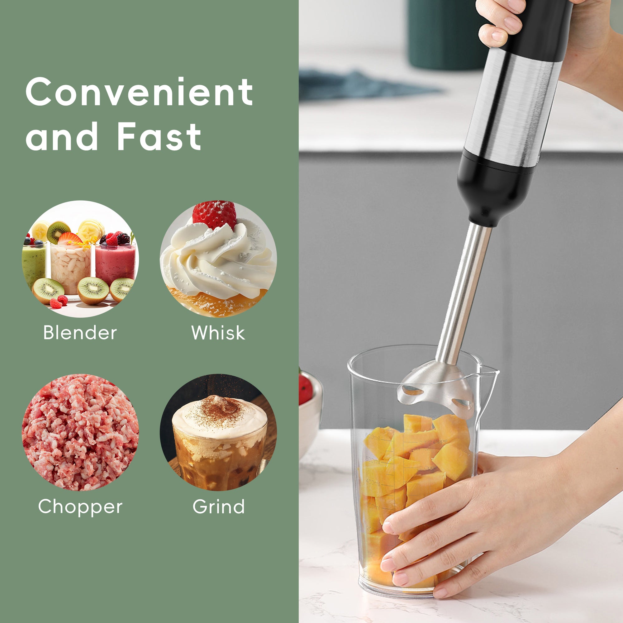 WHALL Immersion Blender,Handheld Blender with Whisk, Milk Frother
