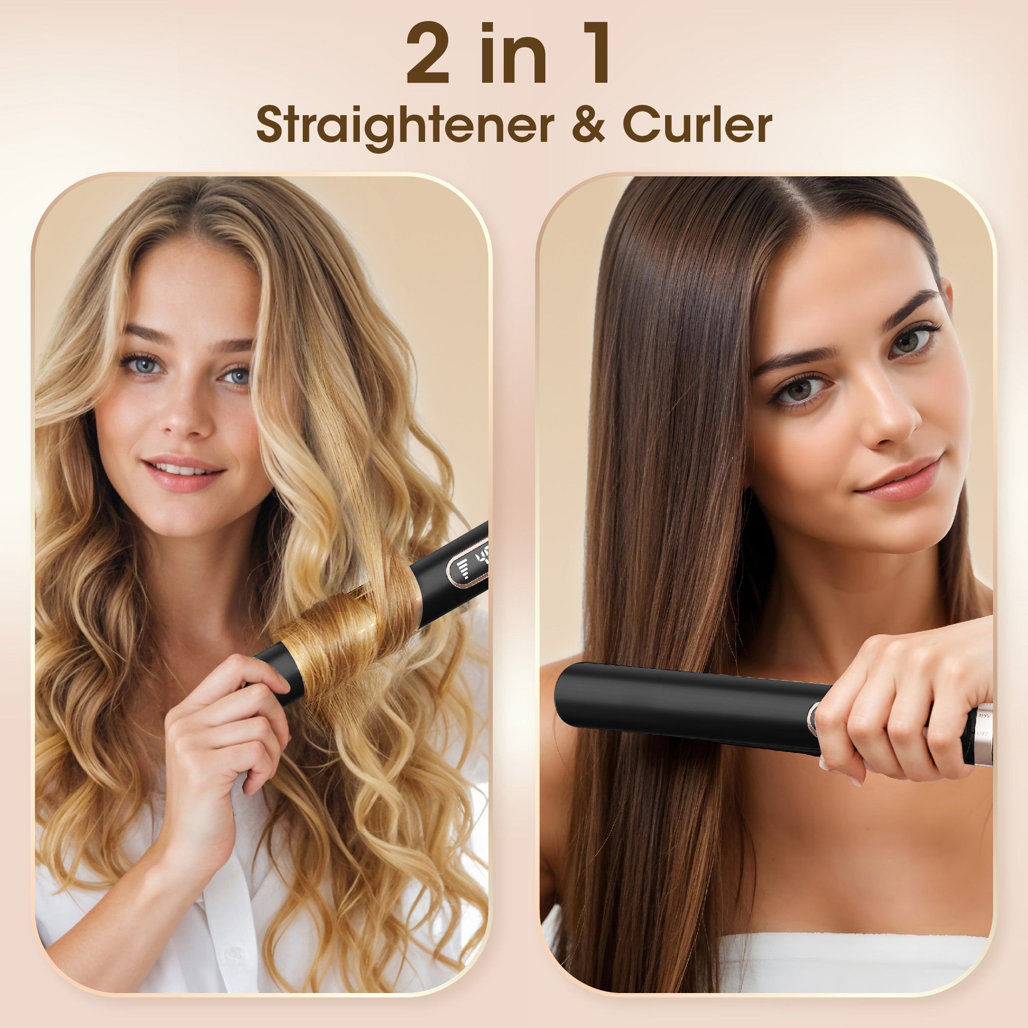 NICEBAY Hair Straightener Flat Iron, Titanium Hair Curler Iron, Fast Heating, 5 Temp Settings, Curling Iron for Hair Care