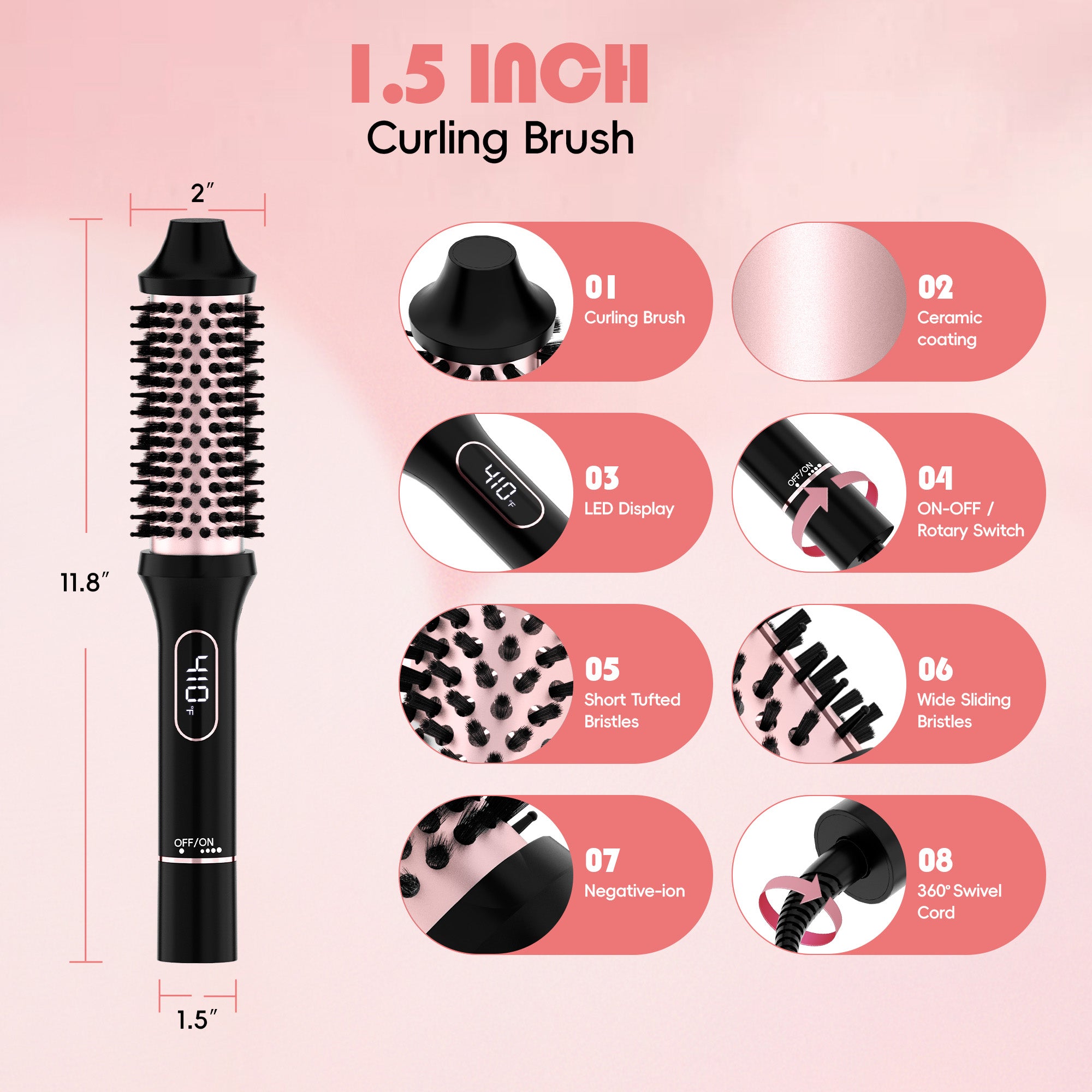 NICEBAY Heated Round Brush, Thermal Styling Brush, Thermal Brush, Electric Curling Brush With 6 Temp Settings