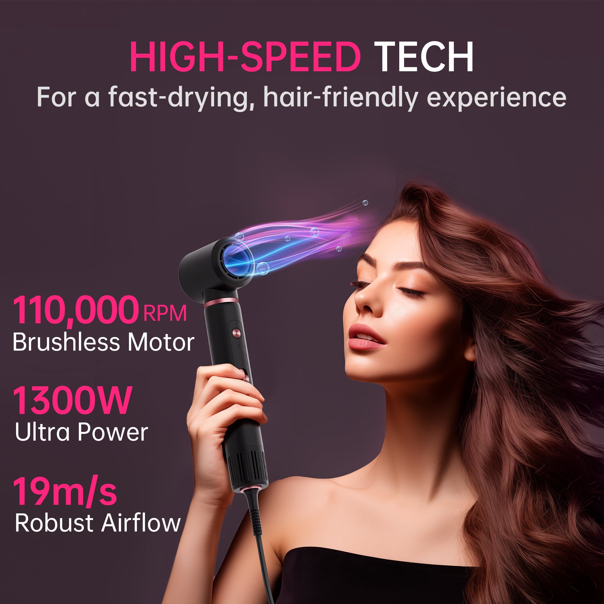 NICEBAY Hair Dryer Brush, Blow Dryer Brush with 110000RPM Brushless Motor, Fast Drying Curling Volumizing Straightening Styling