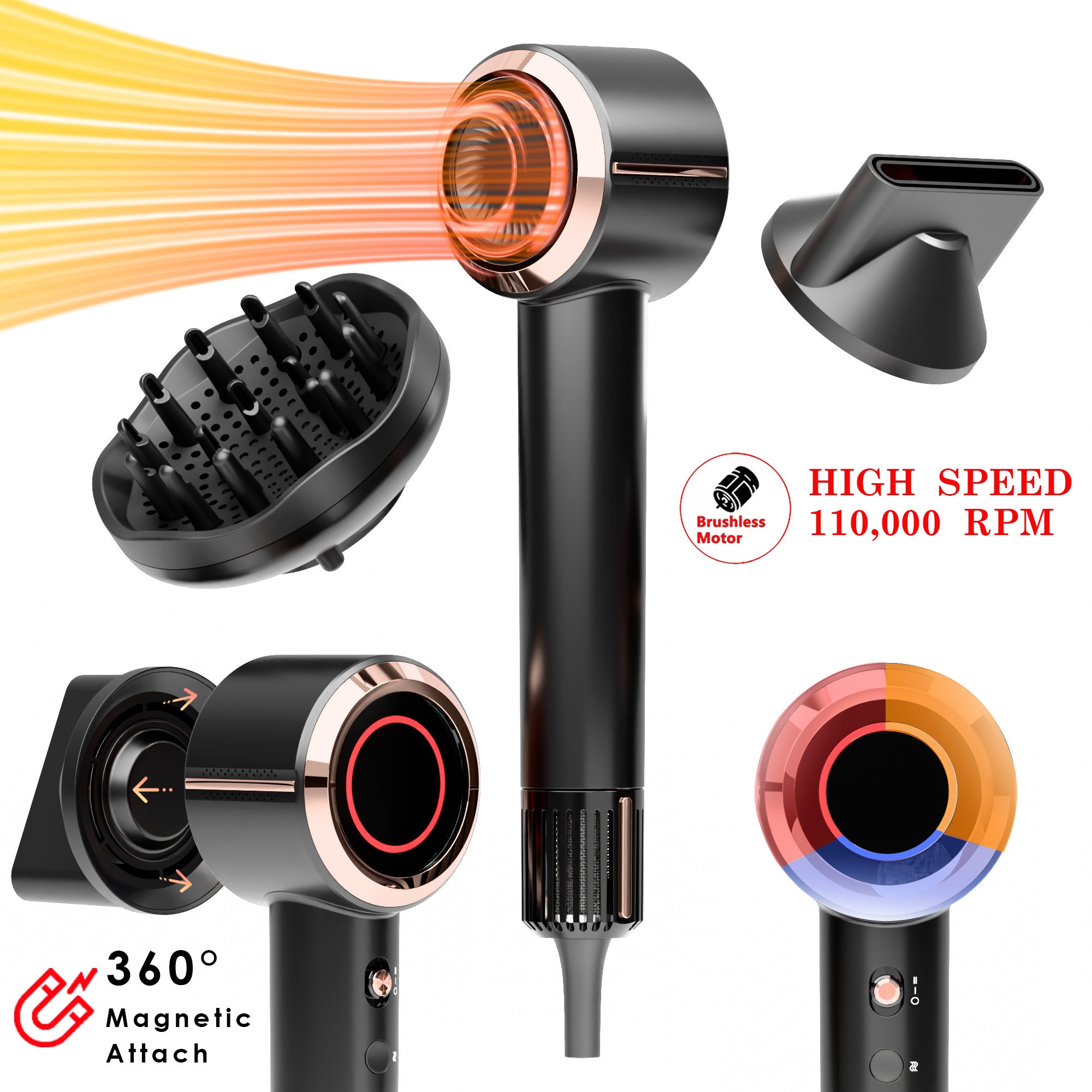 Nicebay Hair Dryer, Portable Ionic Blow Dryer with Diffuser for Curly Hair