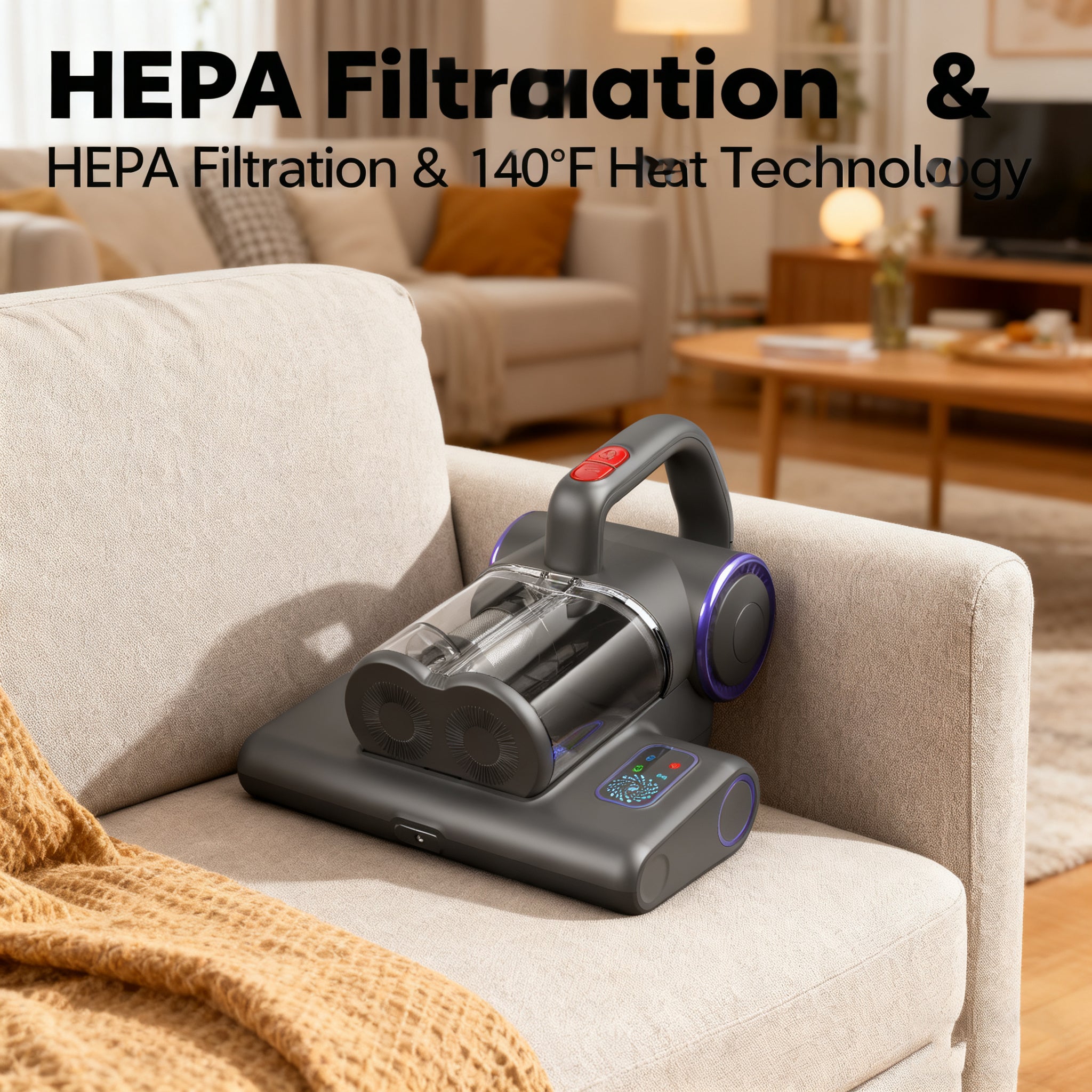 WHALL 500W Mattress Vacuum, Powerful 16Kpa with 253.7nm UV-C Lamp, 140°F Heat & HEPA, Ultrasonic Handheld for Bed/Sofa/Crib