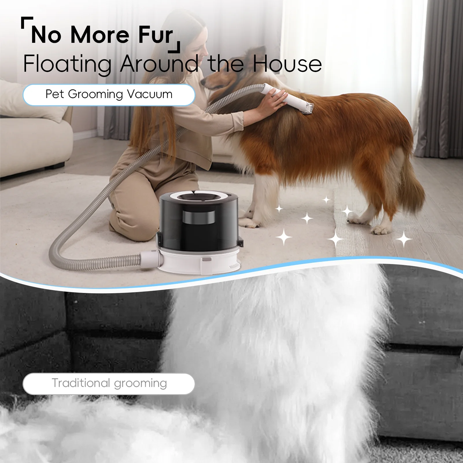 NICEBAY Pet Grooming Vacuum, 5 in 1 Kits Dog Hair Vacuum with 3 Modes, 3L Large Dustbin, Low Noise