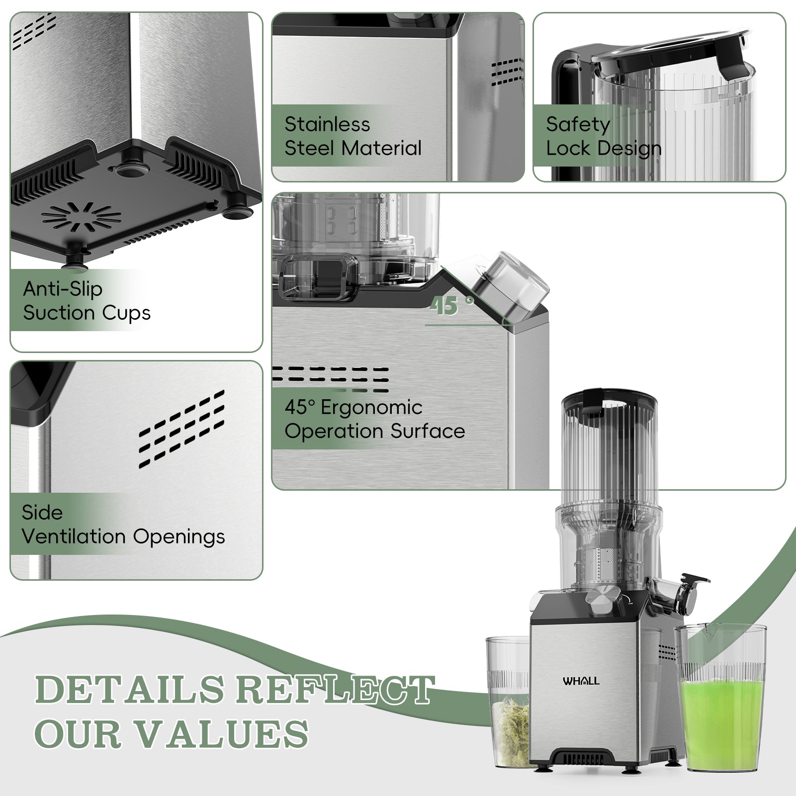 Whall Cold Press Juicer Machines with 4.2" Extra Large Feed Chute, Reverse Function