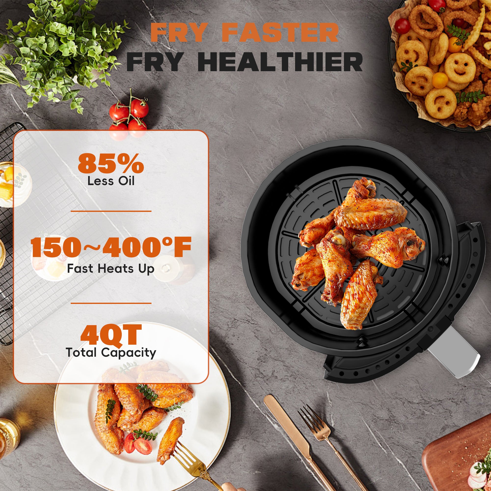 WHALL 3.5QT Air Fryer Oven, 8-in-1 Preset Menus, LED Smart Touchscreen, Reduce 85% Fat