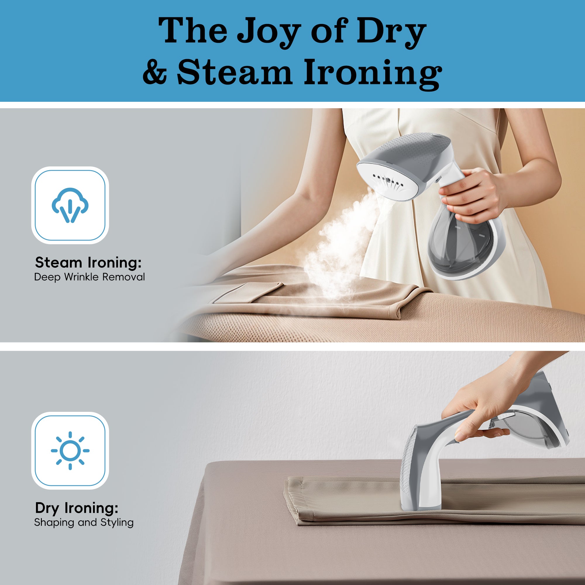 WHALL 1200W Handheld Steam/Dry Iron, Fast Heating Wrinkle Remover, Portable with Brush for Clothes & Travel Use