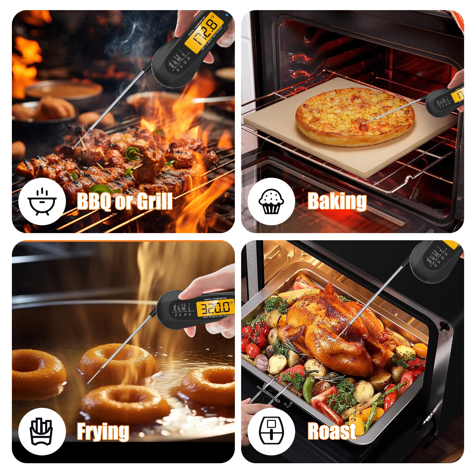 Meat Thermometer, Waterproof & Ultra-Fast Instant Read Food Thermometer