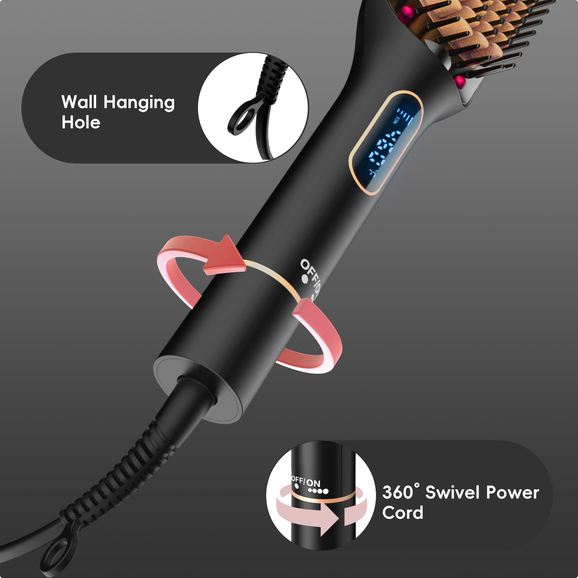 NICEBAY by SKIMI Hair Straightening Brush, Gold Ionic Hair Straightener Comb, Ceramic Coating