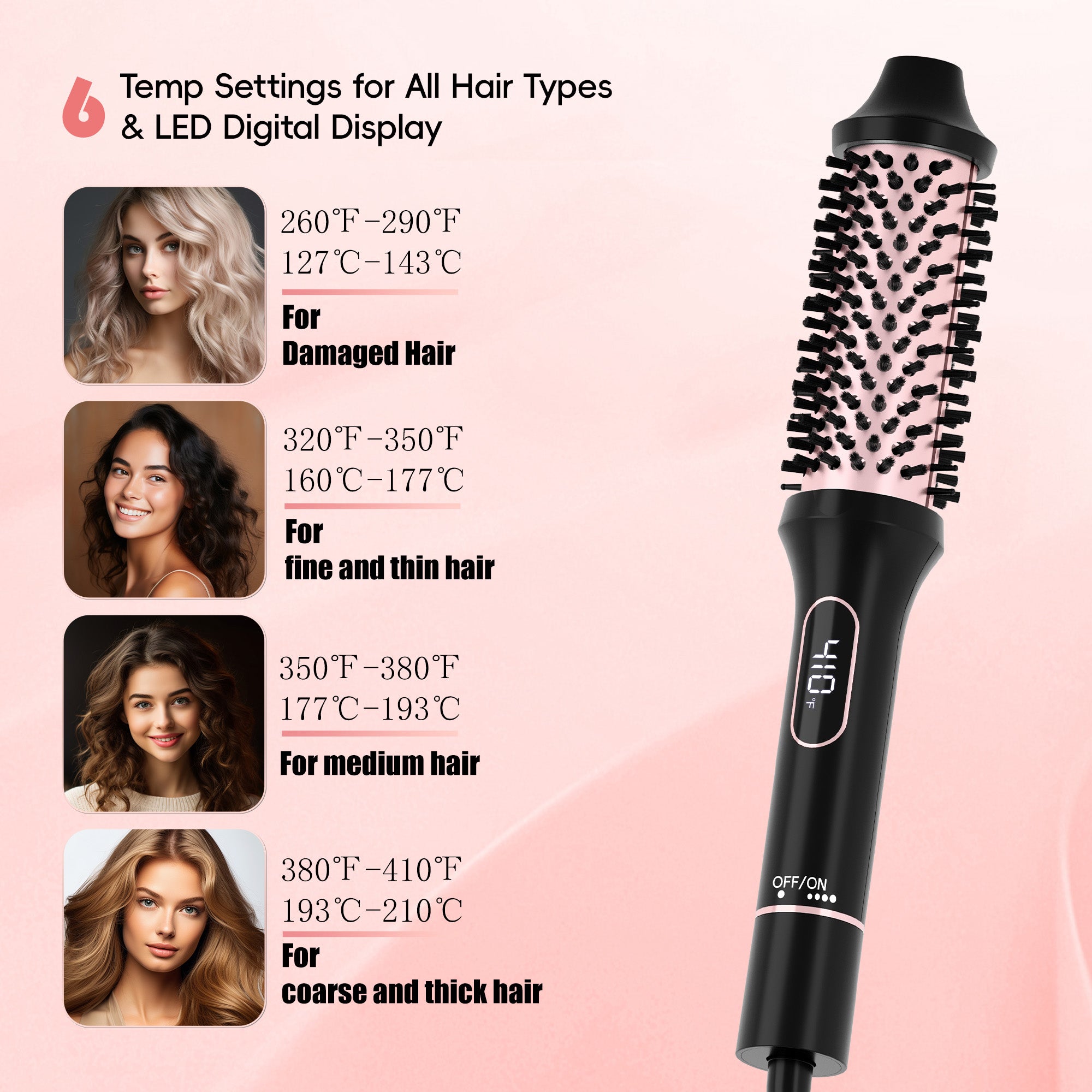 NICEBAY Heated Round Brush, Thermal Styling Brush, Thermal Brush, Electric Curling Brush With 6 Temp Settings