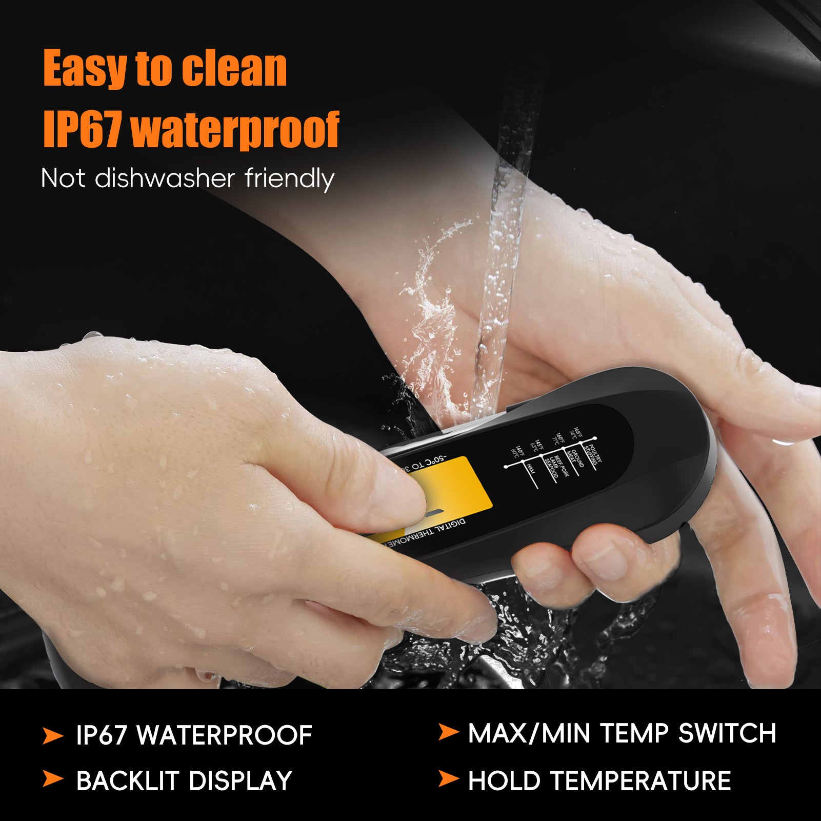 Meat Thermometer, Waterproof & Ultra-Fast Instant Read Food Thermometer