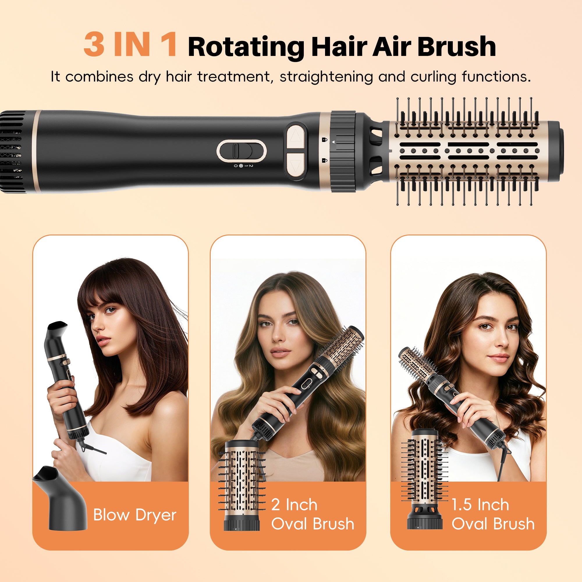 SKIMI Rotating Hair Dryer Brush, Auto Rotating Blow Dryer Brush Spinning, Negative Ionic Brush Blow Dryer, Round Brush Blow Dryer Volumize Curling