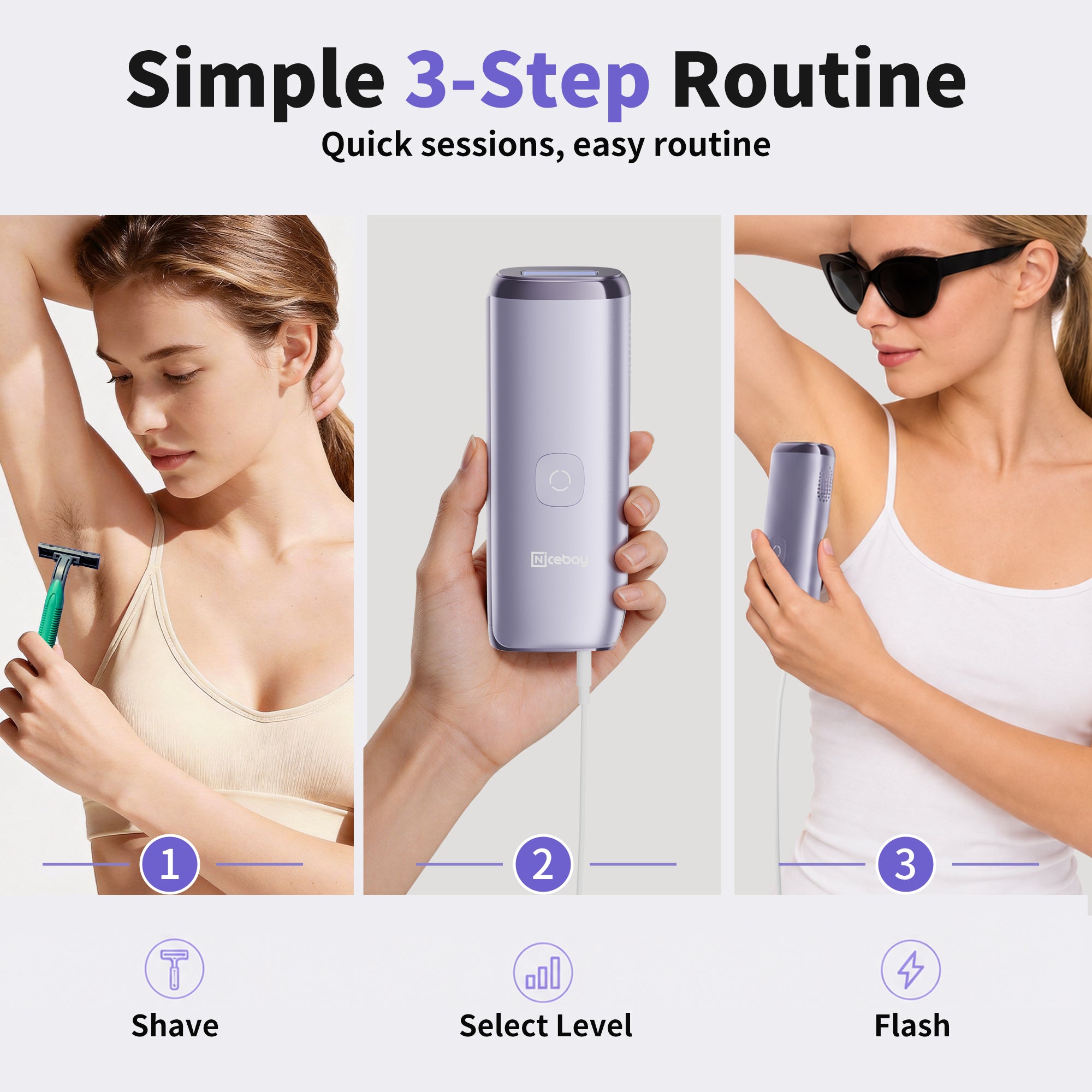 NICEBAY IPL Hair Removal Device with Sapphire Ice Cooling, At-Home Comfort Hair Remover for Women & Men, 4 Levels, Auto Flash, Face & Body