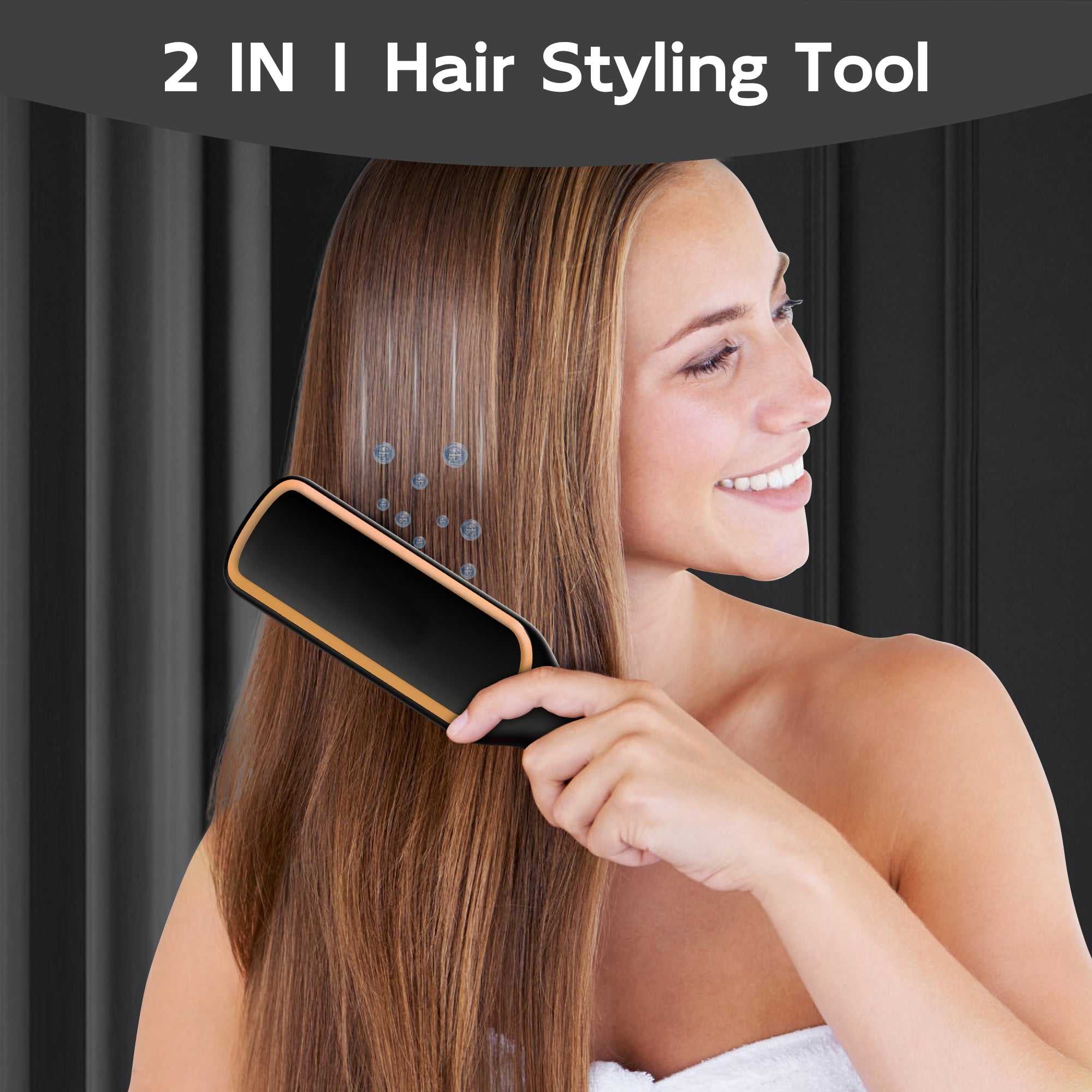 NICEBAY by SKIMI Hair Straightening Brush, Gold Ionic Hair Straightener Comb, Ceramic Coating