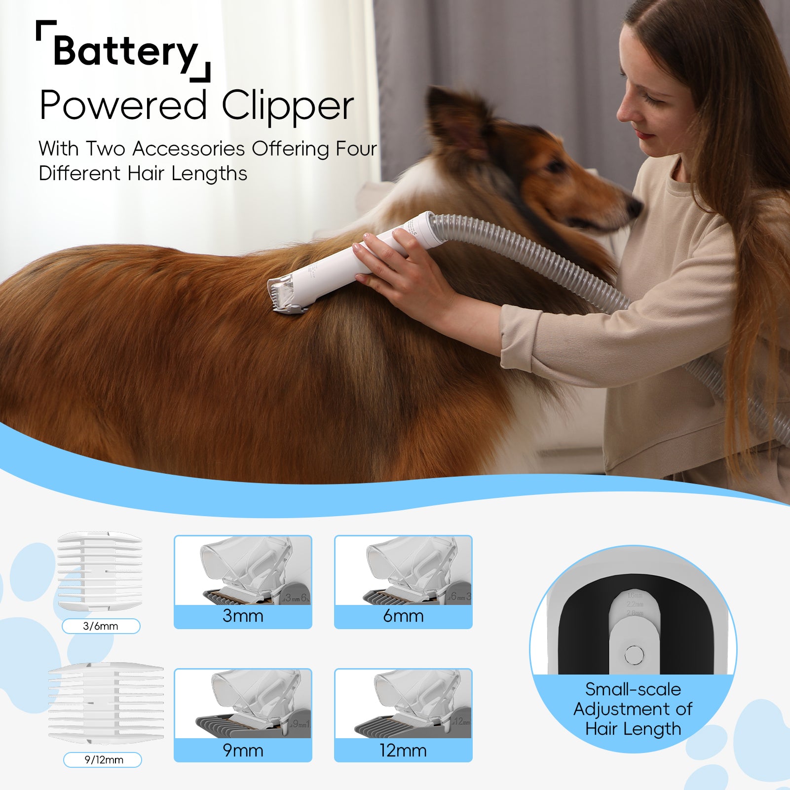 Nicebay 5-in-1 Pet Grooming Vacuum, Dog Hair Clipper with 3 Modes, 3L Large Dustbin & Low Noise for Efficient Pet Hair Clean