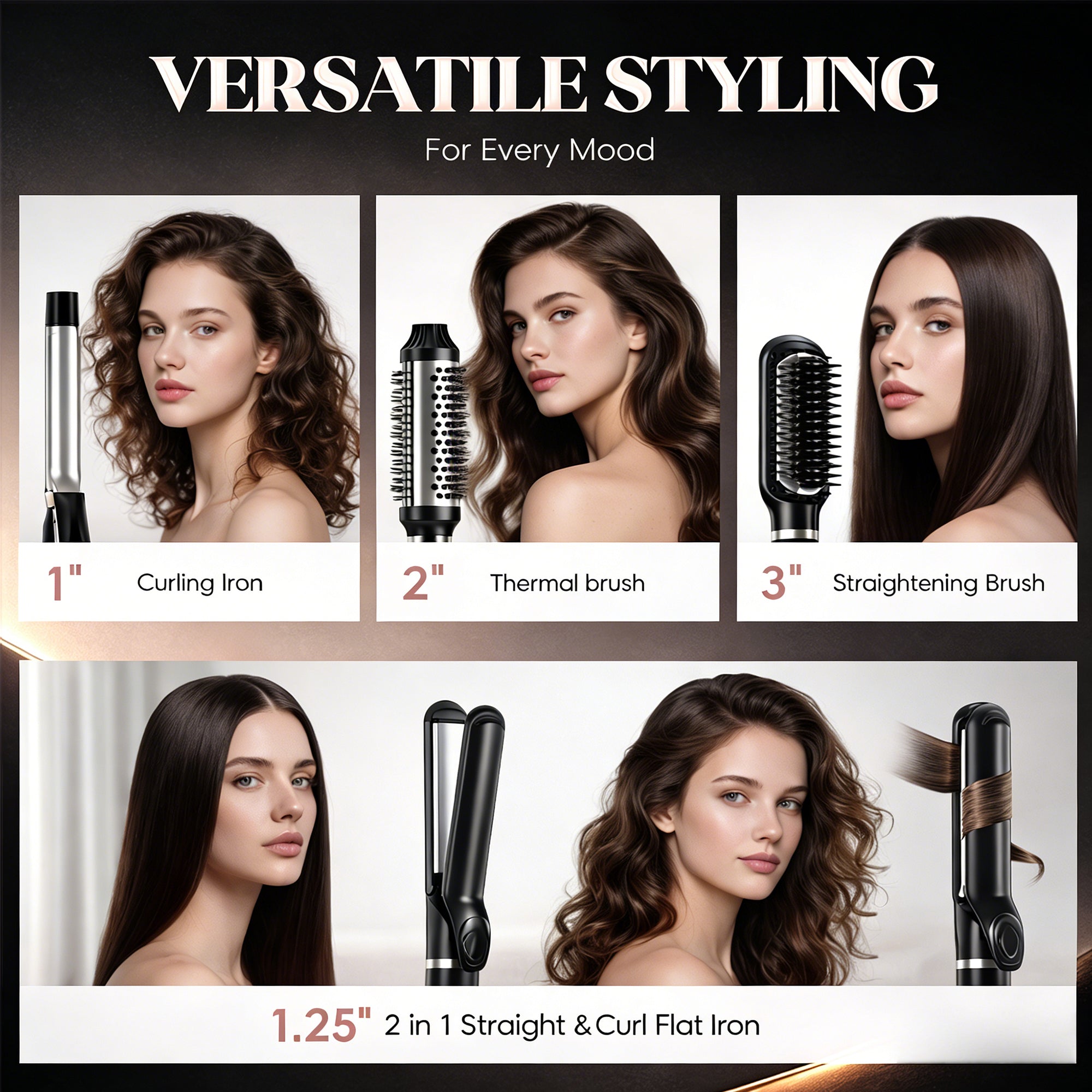 NICEBAY by SKIMI Thermal Brush, Curling Iron, Professional Instant Heat Up Hair Curling Wand Set, Flat Iron, Hair Tools, Hair Straightener