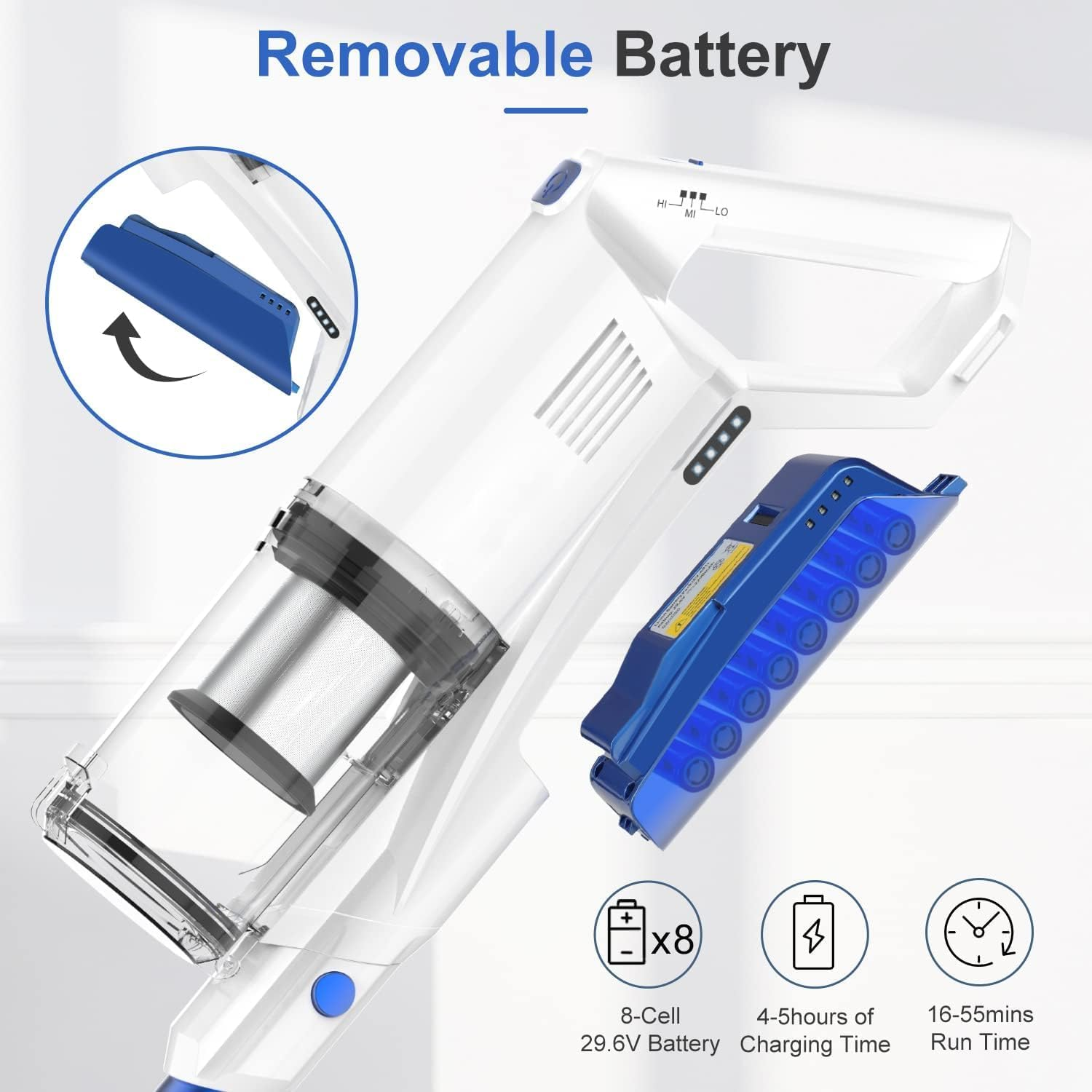 WHALL Cordless Vacuum Cleaner, 280W Brushless Motor, 25Kpa Stick Cordless Vacuum for Home, Hardwood Vacuum Cleaner,Lightweight Vacuum