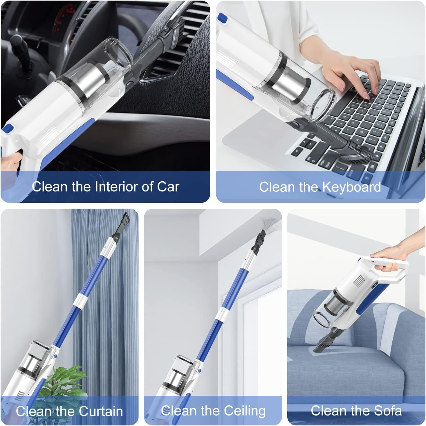 WHALL Cordless Vacuum Cleaner, 280W Brushless Motor, 25Kpa Stick Cordless Vacuum for Home, Hardwood Vacuum Cleaner,Lightweight Vacuum