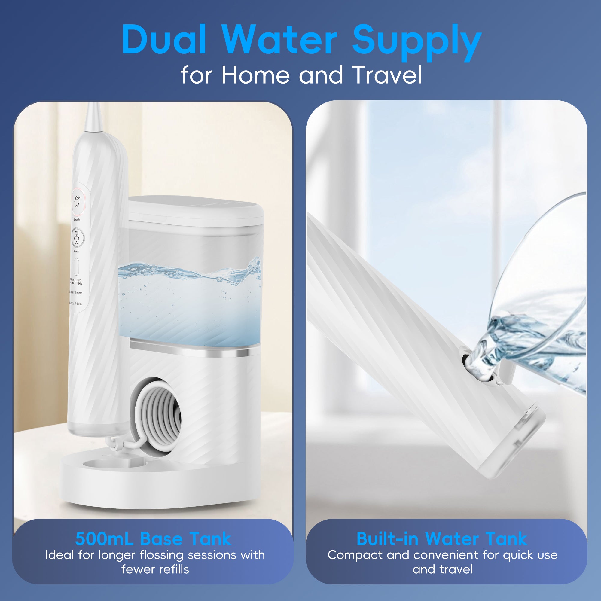 NICEBAY Electric Toothbrush and Water Flosser Combo, 6 Modes, IPX7 Waterproof, 90 Psi Water Pressure, 500mL Water Tank, 5 Brush Heads