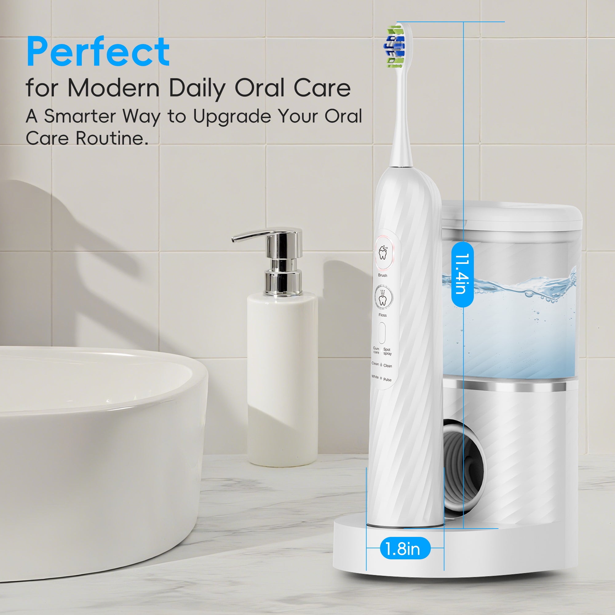 NICEBAY Electric Toothbrush and Water Flosser Combo, 6 Modes, IPX7 Waterproof, 90 Psi Water Pressure, 500mL Water Tank, 5 Brush Heads