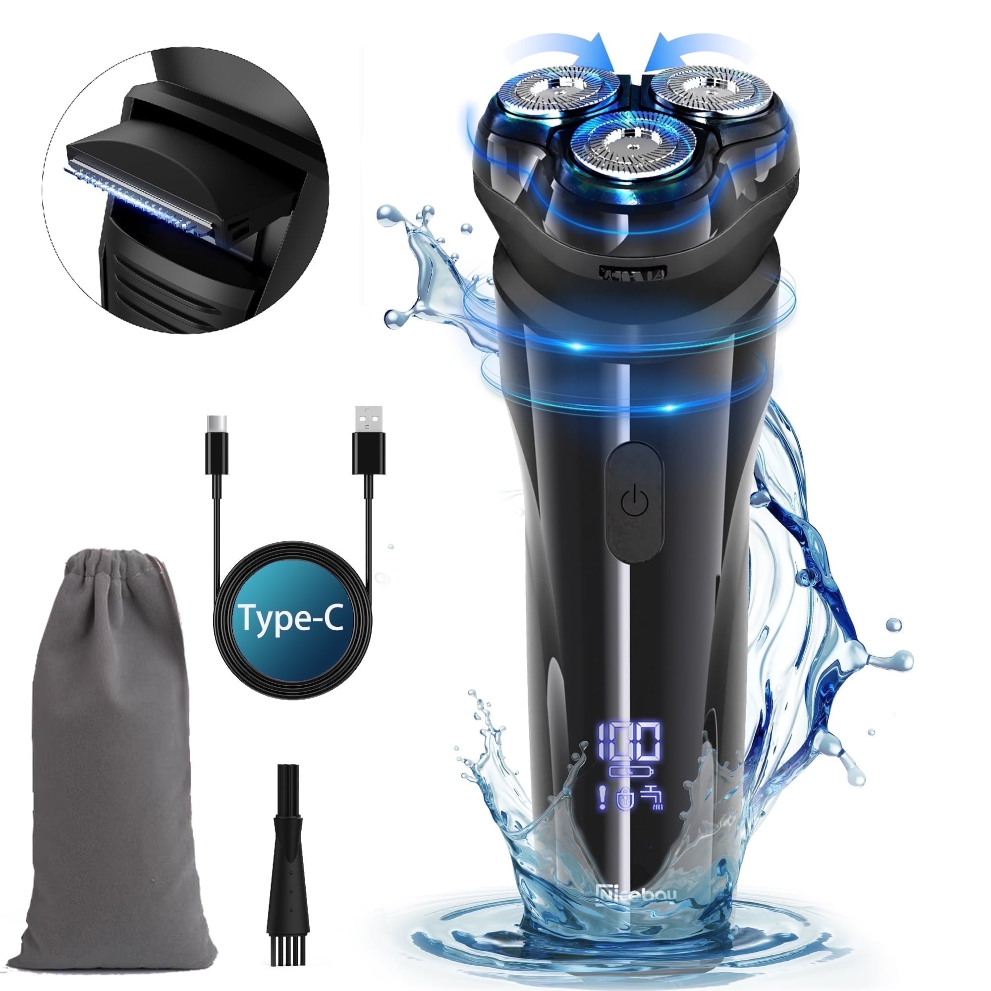 NICEBAY by SKIMI Electric Razor, Electric Shavers for Men, Wet/Dry Shaver LED Display/Travel Lock/Type C/Ipx7