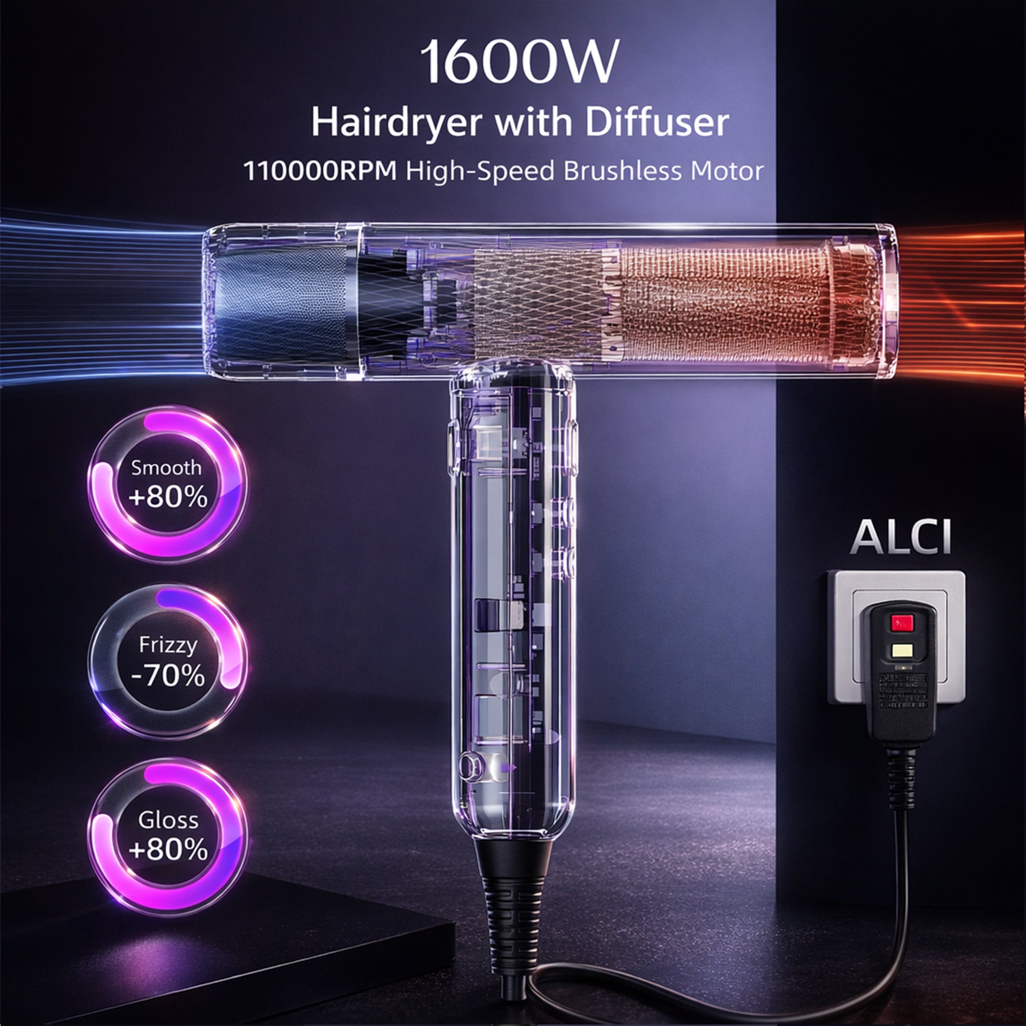 SKIMI Ionic Hair Dryer, High Speed 110000RPM Blow Dryer, Hair Blow Dryer with Diffuser for Women