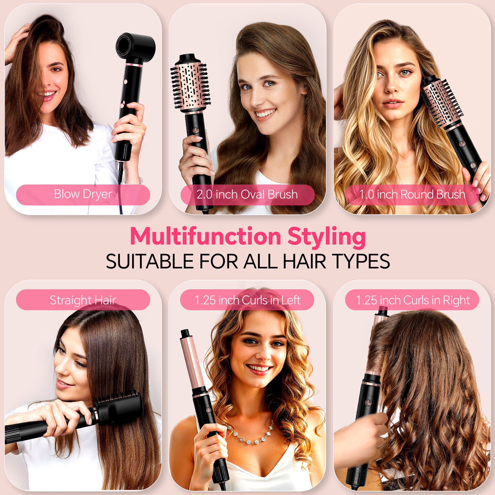NICEBAY Hair Dryer Brush, Hot Air Brush with 110000RPM Brushless Motor, Blowout Dryer Brush 1300W,Hair Curling Iron