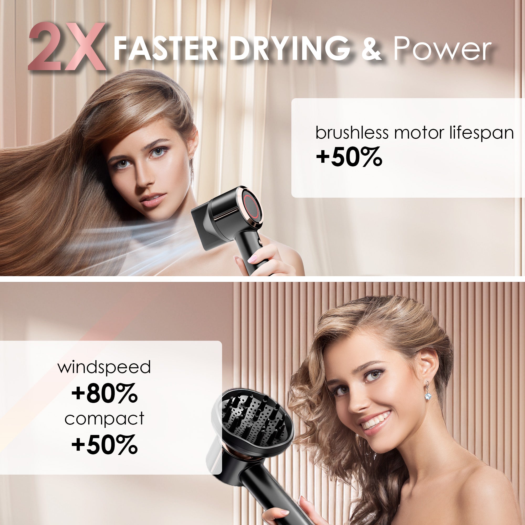 Nicebay Hair Dryer, Portable Ionic Blow Dryer with Diffuser for Curly Hair