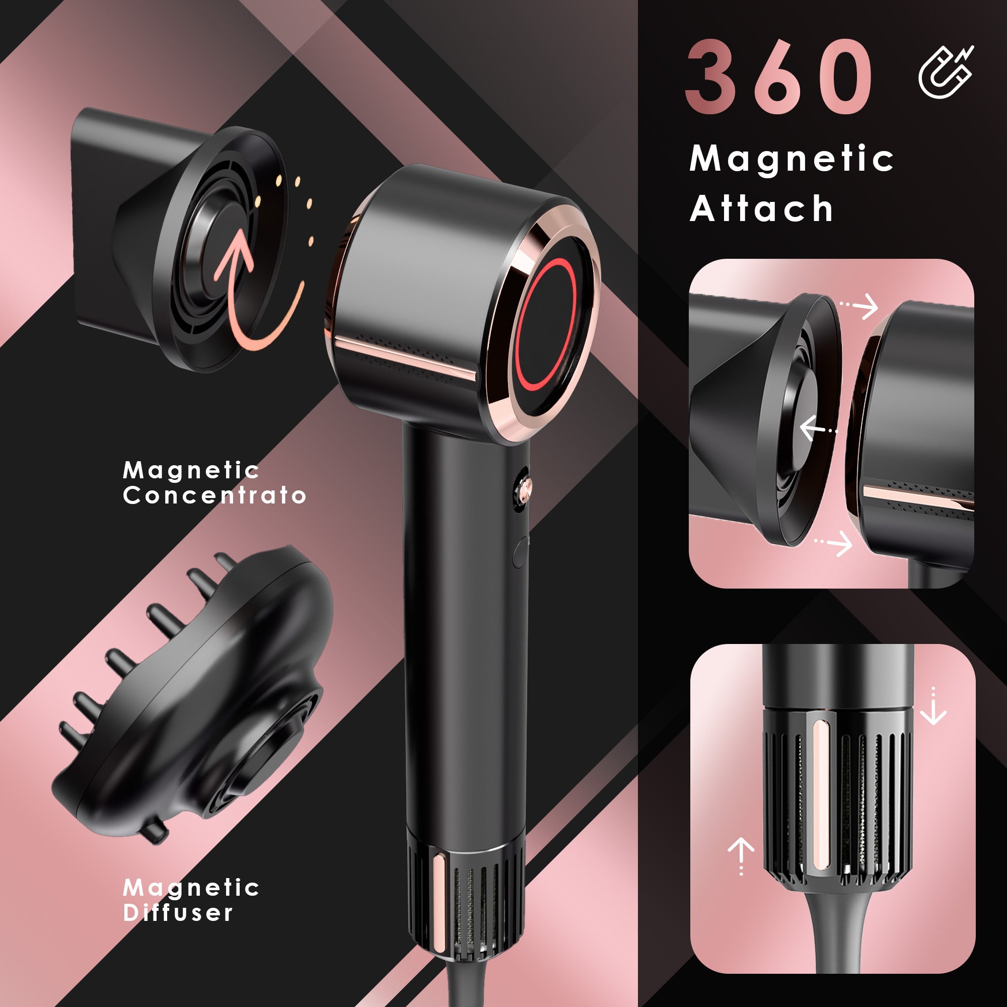 Nicebay Hair Dryer, Portable Ionic Blow Dryer with Diffuser for Curly Hair