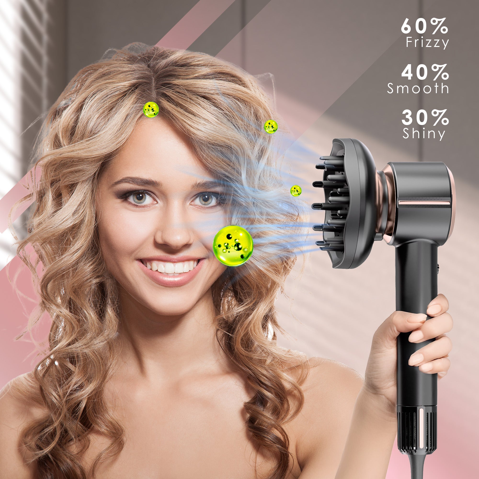 Nicebay Hair Dryer, Portable Ionic Blow Dryer with Diffuser for Curly Hair
