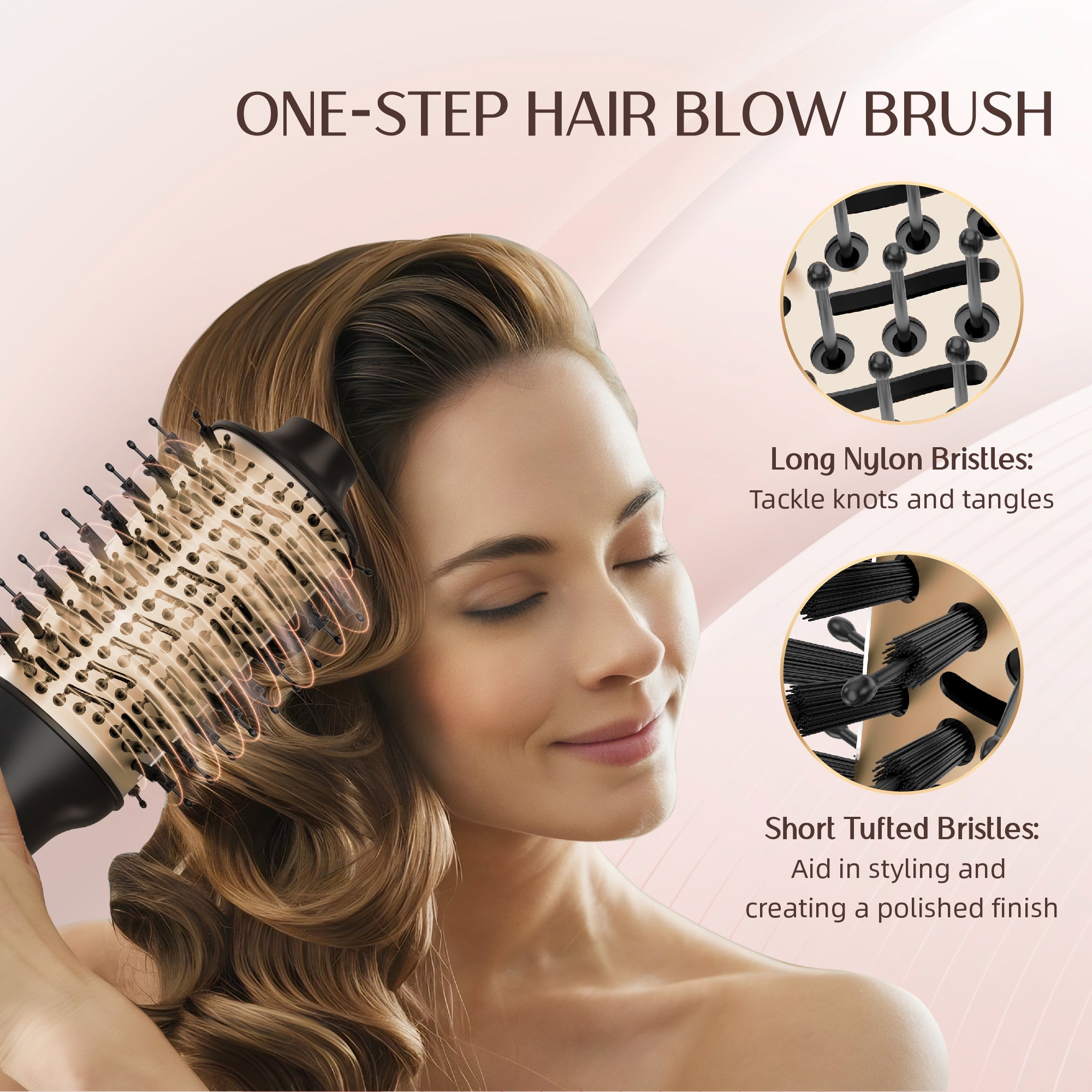 NICEBAY Hair Dryer Brush,Blow Dryer Brush in One, Ionic Hairdryer and Styler Volumizer with Oval Titanium Barrel, Hot Air Straightener for Smooth