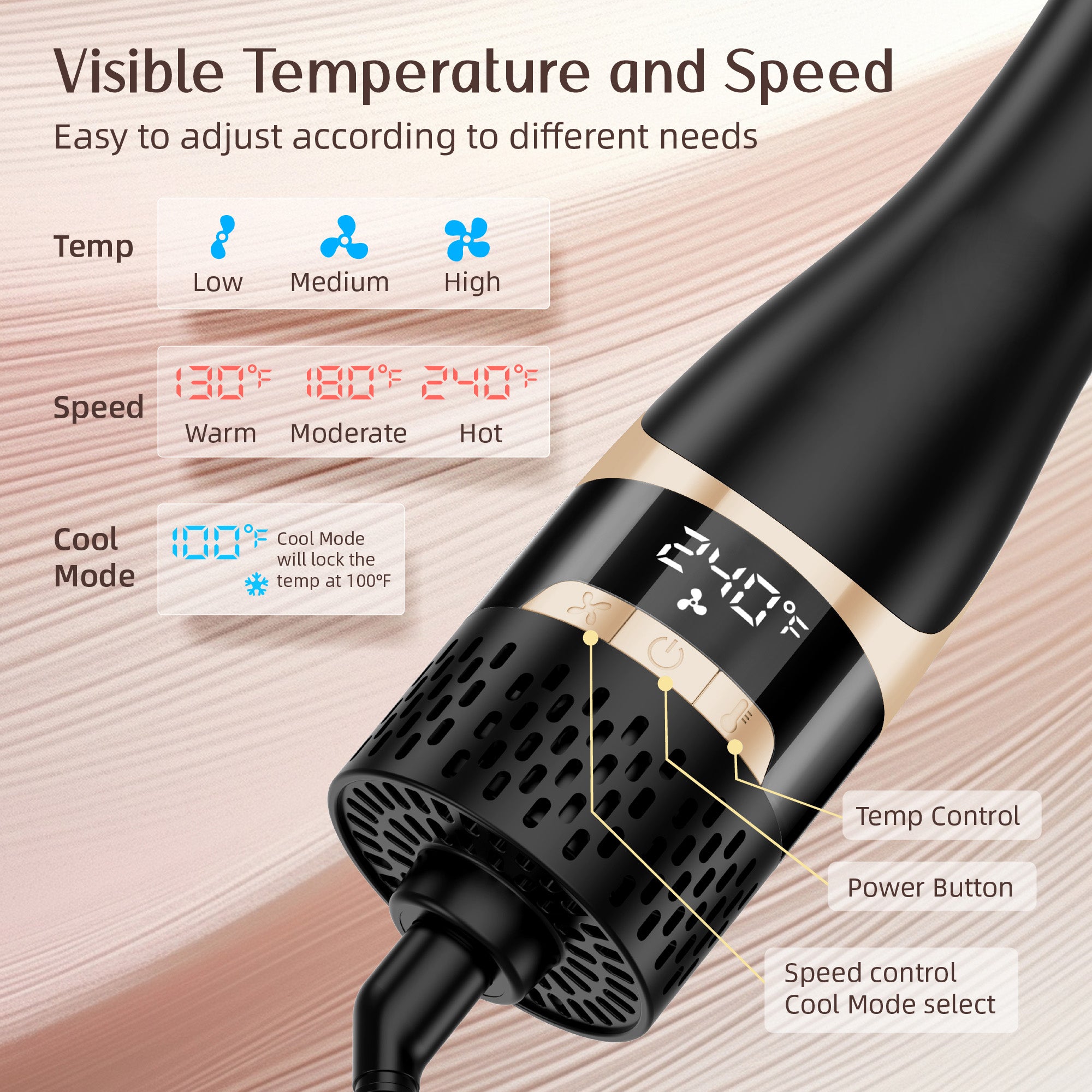 SKIMI Hair Dryer Brush, Hot Air Brush Digital Display, Blow Dryer Brush Ceramic Barrel, Curling Brush, Blowout Brush