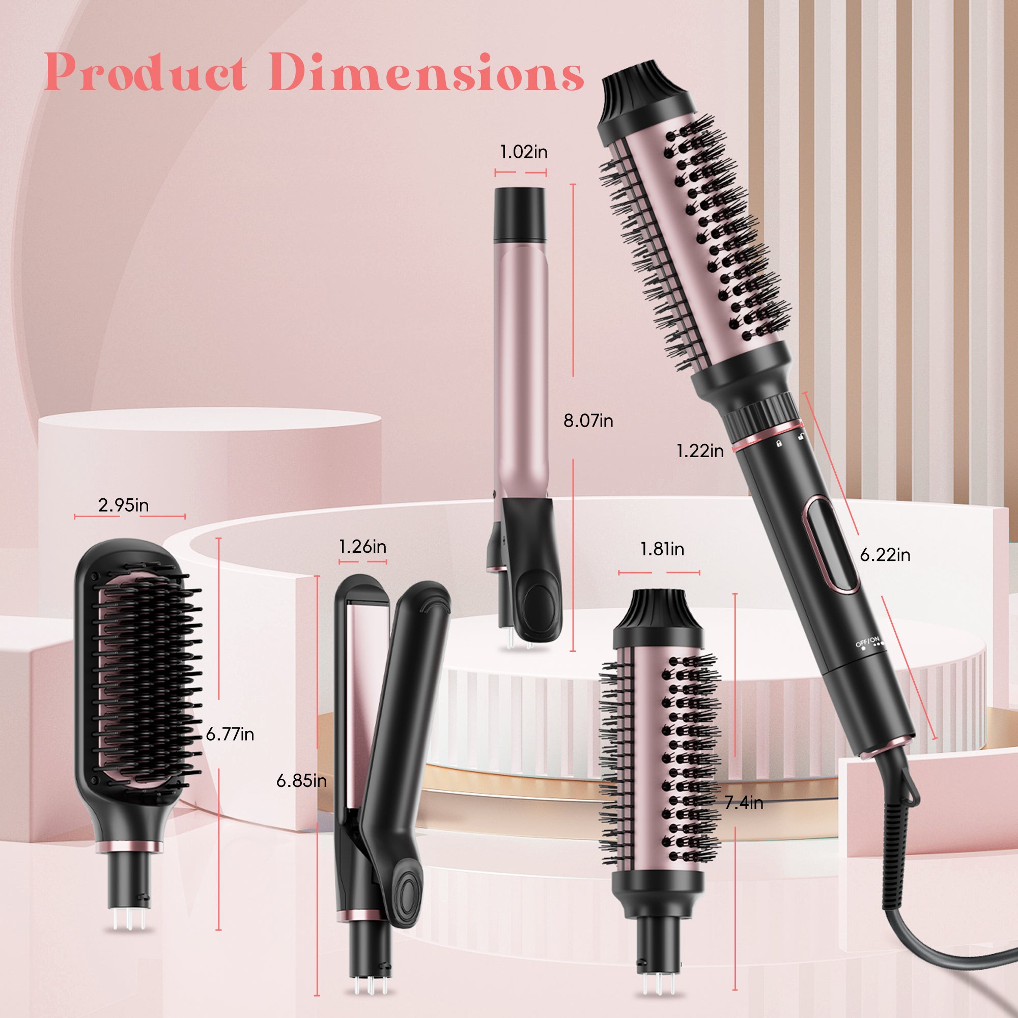 NICEBAY Thermal Hair Brush, Curling Iron Hair Styling Tools, Flat Iron Hair Straightener, Curling Wand Hair Tools, Instant Heat Up Wand Curling Iron