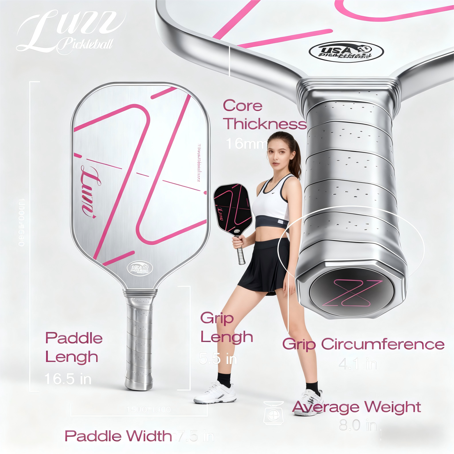 LUZZ Pickleball ZZ Attack Paddle Fully Encased Carbon Fiber T700 Exceptional Spin & Power