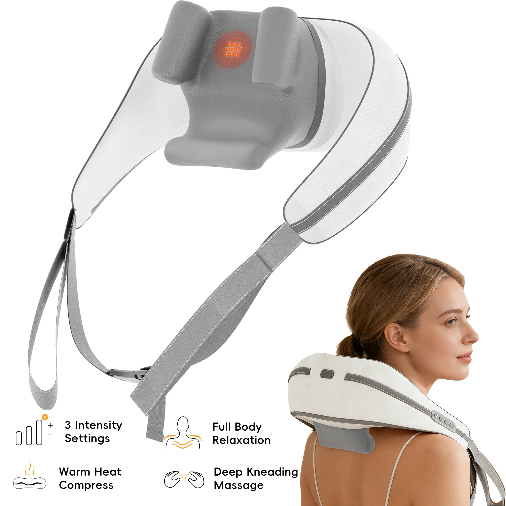 Portable Neck Massager with Heat, Ergonomic Design, 3-Level Constant Temperature, Detachable Washable Cover, Rechargeable
