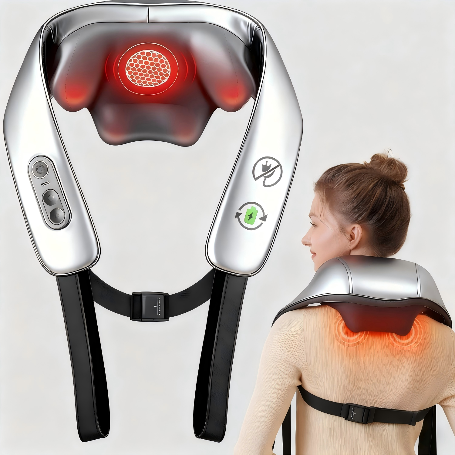 WHALL Cordless Neck and Shoulder Massager with Heat 4D Shiatsu Deep Kneading, Graphene Heating, Portable Back & Neck Massager
