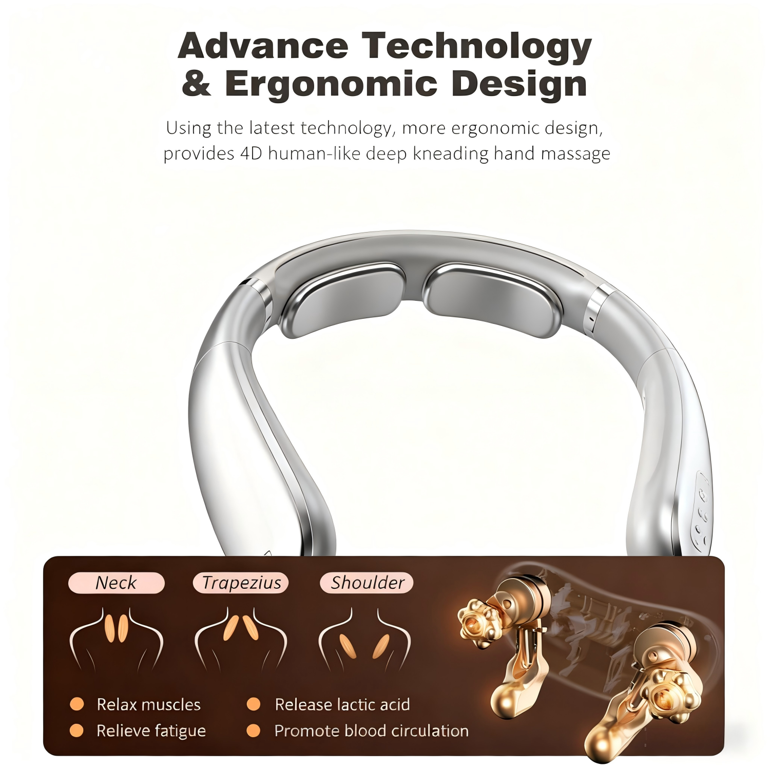 NICEBAY Cordless Neck and Shoulder Massager with Heat 4D Shiatsu Deep Kneading, Graphene Heating, Portable Back & Neck Massager