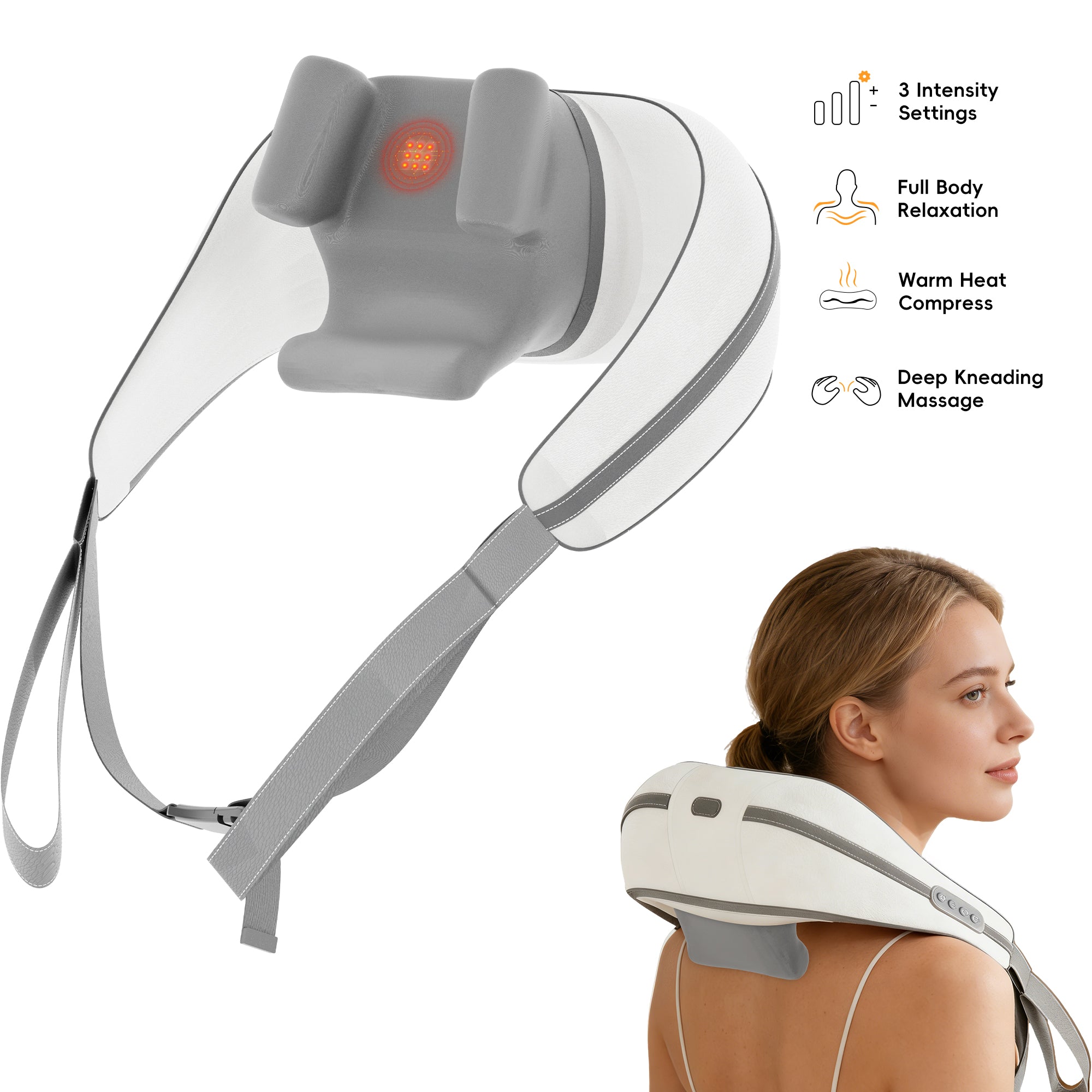 NICEBAY Neck Massager with Heat, Type-C Rechargeable, White