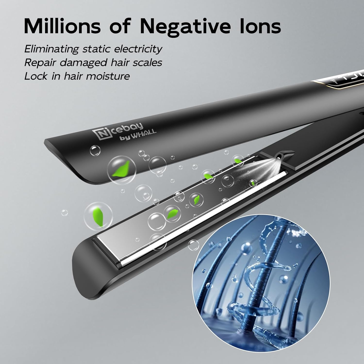 NICEBAY Hair Straightener Flat Iron, Titanium Flat Iron, Hair Straightener and Curler, For Fast Heating Hair Care, 5 Temp Settings.