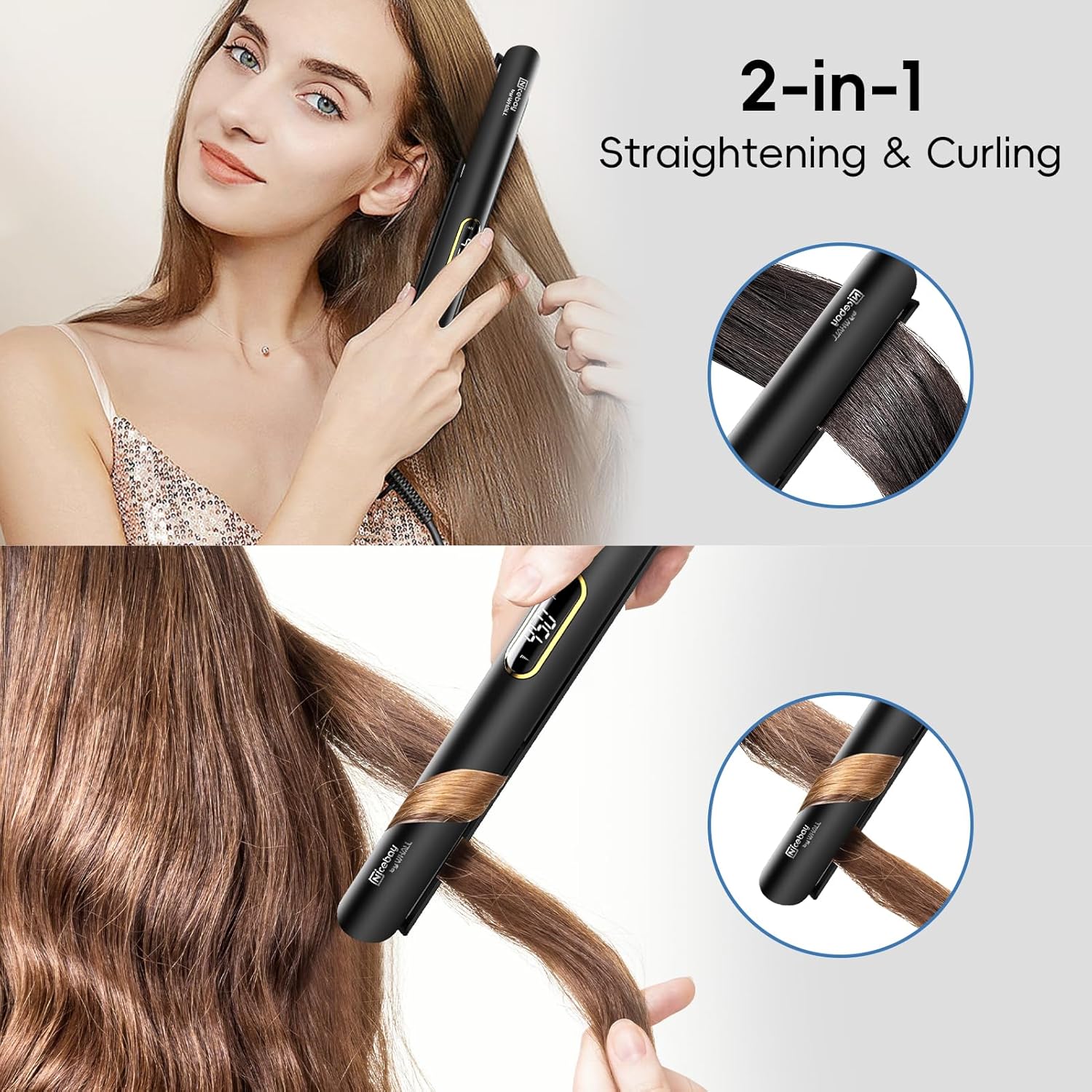 NICEBAY Hair Straightener Flat Iron, Titanium Flat Iron, Hair Straightener and Curler, For Fast Heating Hair Care, 5 Temp Settings.