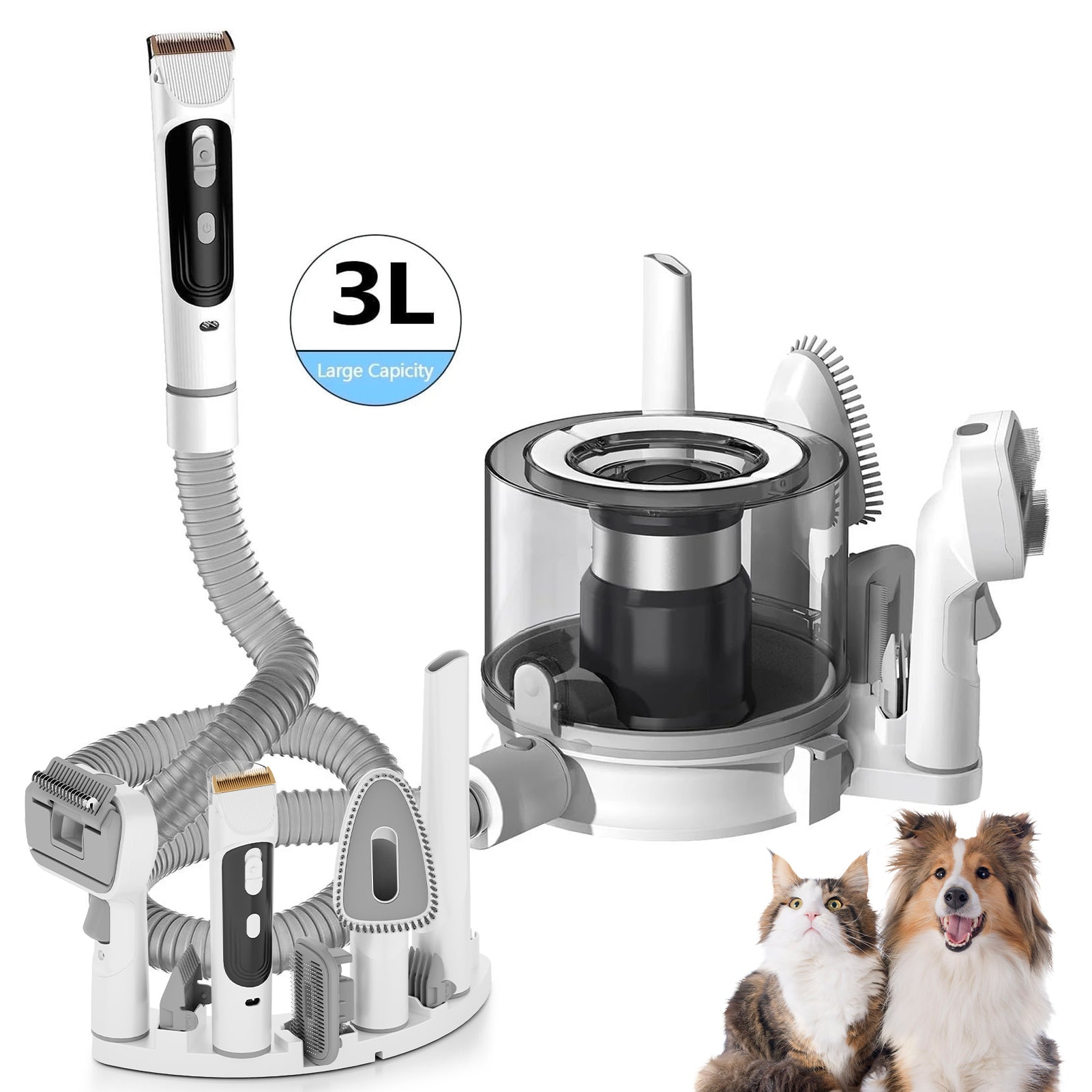 NICEBAY by SKIMI Pet Grooming Vacuum, 5 in 1 Kit Dog Hair Vacuum with 3 Modes, 3L Large Dustbin, Low Noise