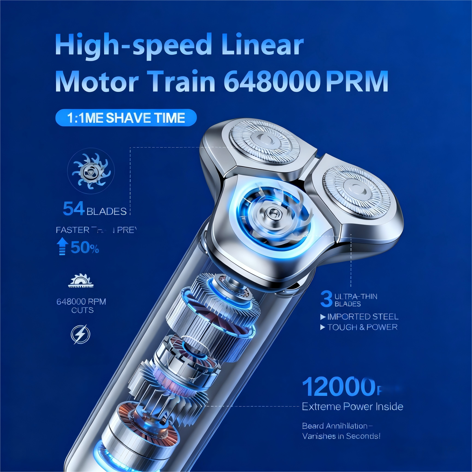 NICEBAY Electric Razor for Men, 3D Floating Head Rotary Shaver with LED Display, Type-C Fast Charging, IPX7 Waterproof, Travel Lock
