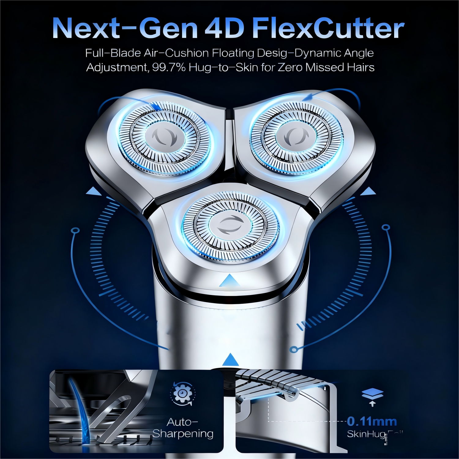 NICEBAY Electric Razor for Men, 3D Floating Head Rotary Shaver with LED Display, Type-C Fast Charging, IPX7 Waterproof, Travel Lock