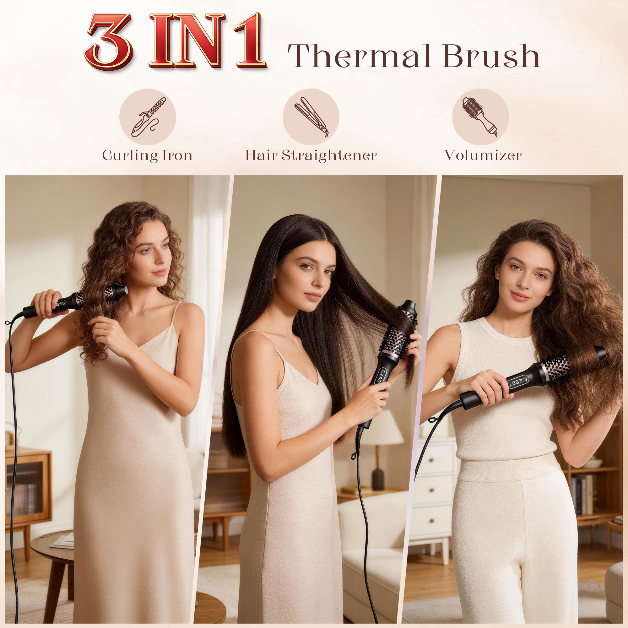 SKIMI Thermal Brush, Heated Round Brush,Curling Iron, Electric Curl Wand Anti-Scald Nylon Bristles